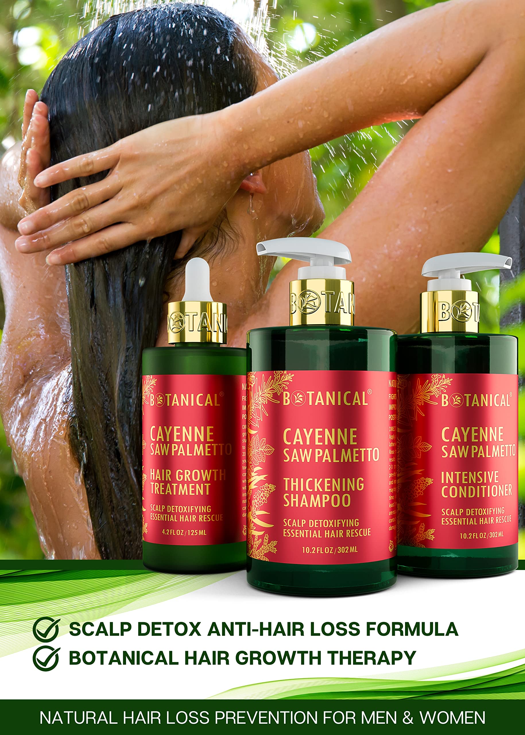 Botanical Hair Growth Treatment & Scalp Detox Shampoo with Cayenne & Saw Palmetto - Thickening Shampoo and Anti-Thinning Conditioner for Hair Loss in Women & Men | Promotes Healthy Hair Growth for Daily Use & Styling