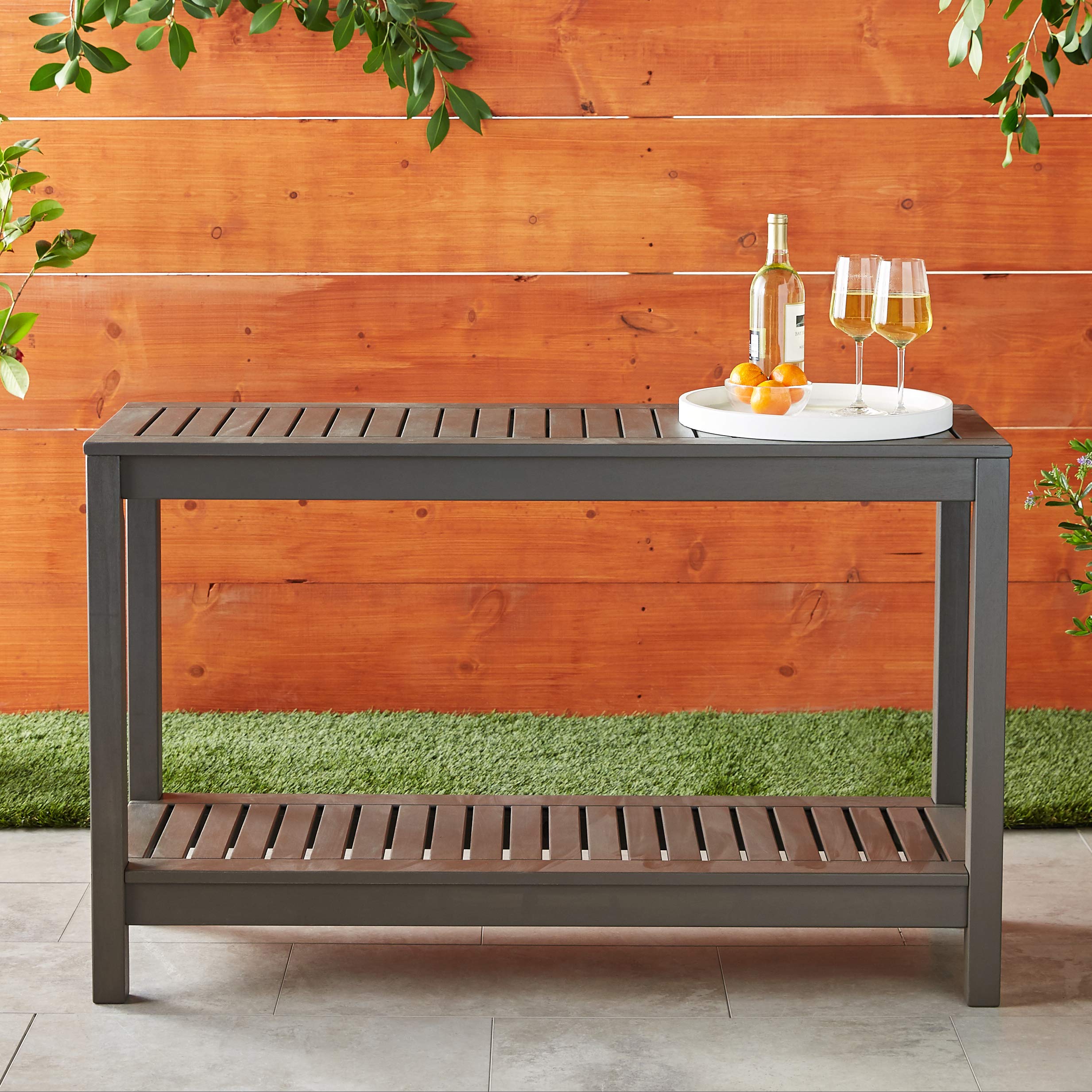 Cambridge Solid Wood Outdoor Console Table - Dark Brown Finish - Durable & Stylish Accent Table for Patio, Deck, Porch, Garden - Perfect for Plants, Decor & Outdoor Entertaining