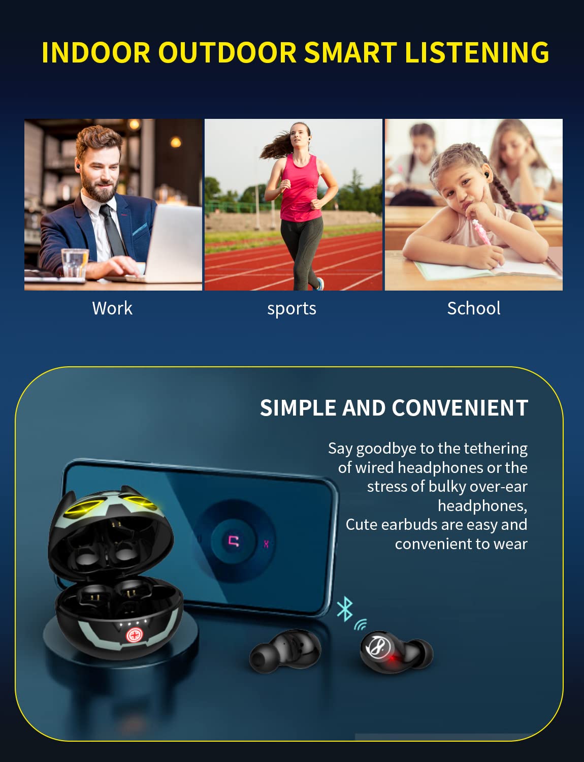 Wireless Bluetooth Earbuds for Kids - Bluetooth 5.1 Waterproof In-Ear Headphones with Mic, Charging Case & Deep Bass - 36H Playtime Touch Control Headset for School, Sports & Travel