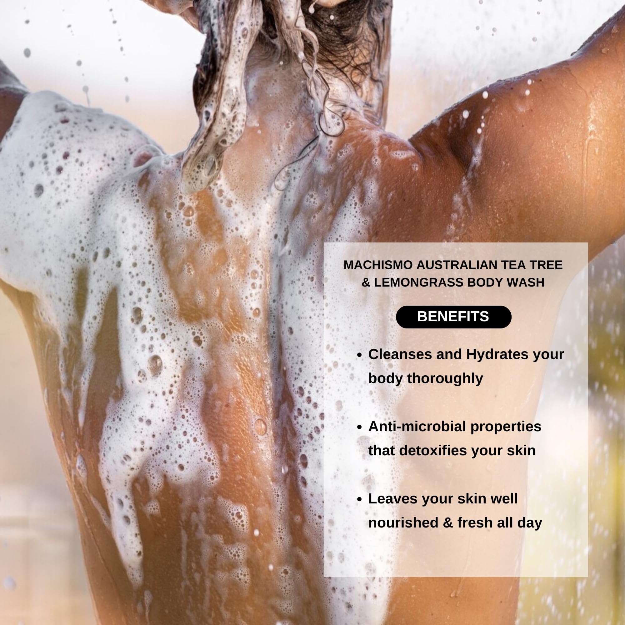 MACHISMO Men's Body Wash with Organic Tea Tree & Lemongrass - Deep Cleansing, Odor Control & Exfoliating Gel for Smooth Skin | Ideal for Gym, Post-Workout & Daily Shower Routine