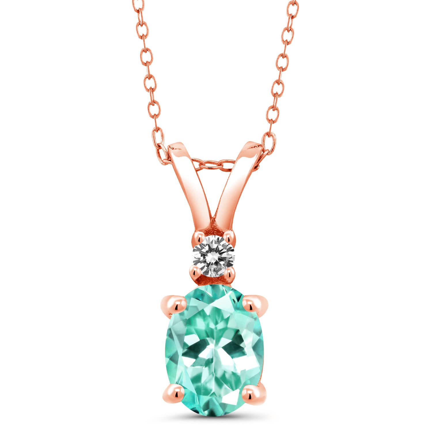 1.27 Ct Natural Blue Apatite & White Diamond Pendant Necklace - 18K Rose Gold Plated Sterling Silver with Chain - Elegant Jewelry Gift for Women, Perfect for Weddings & Special Occasions