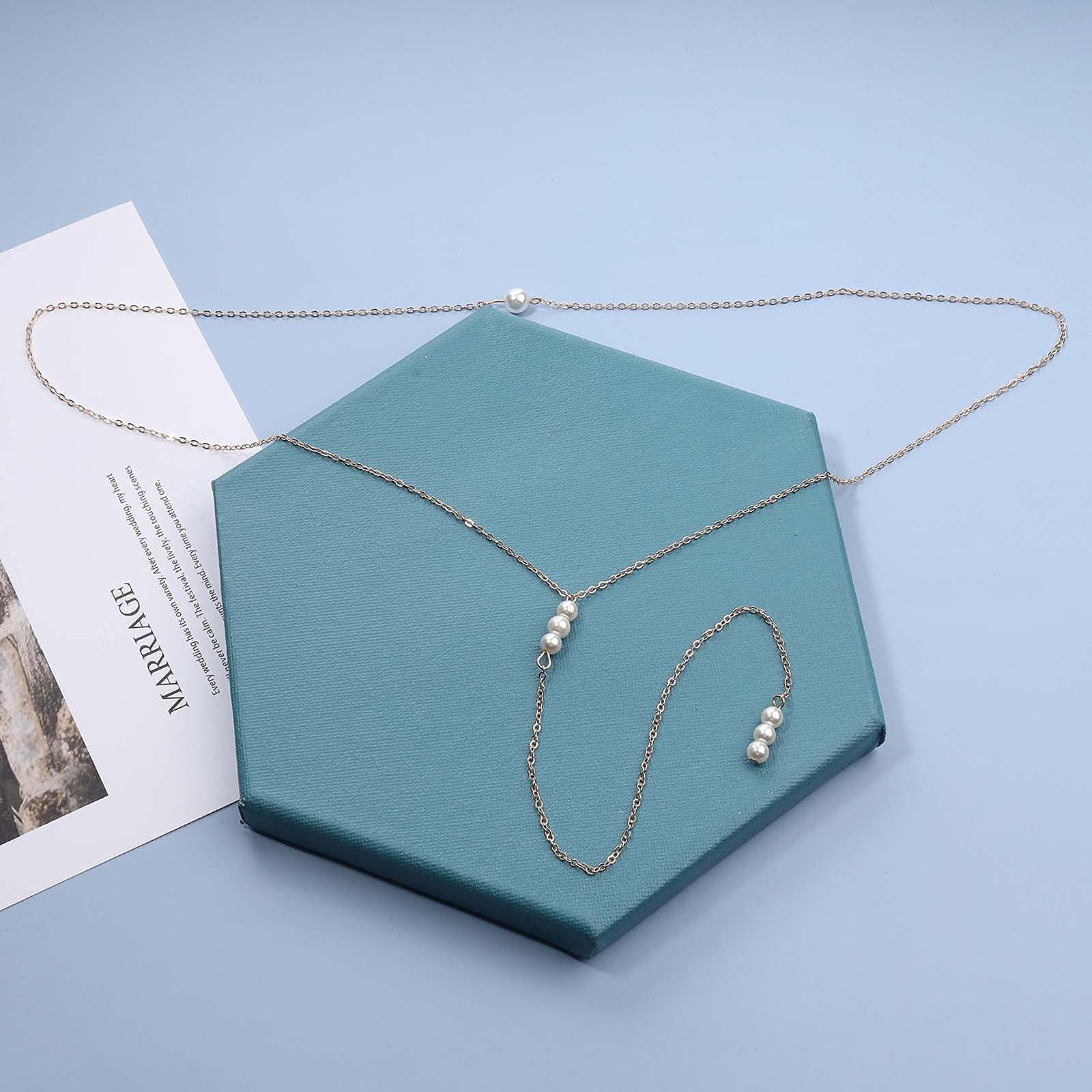 Boho Pearl Back Chain Necklace - Gold Body Jewelry for Women & Girls | Bridal Backdrop Necklace, Summer Beach Accessory | Perfect for Weddings, Vacations & Gifts