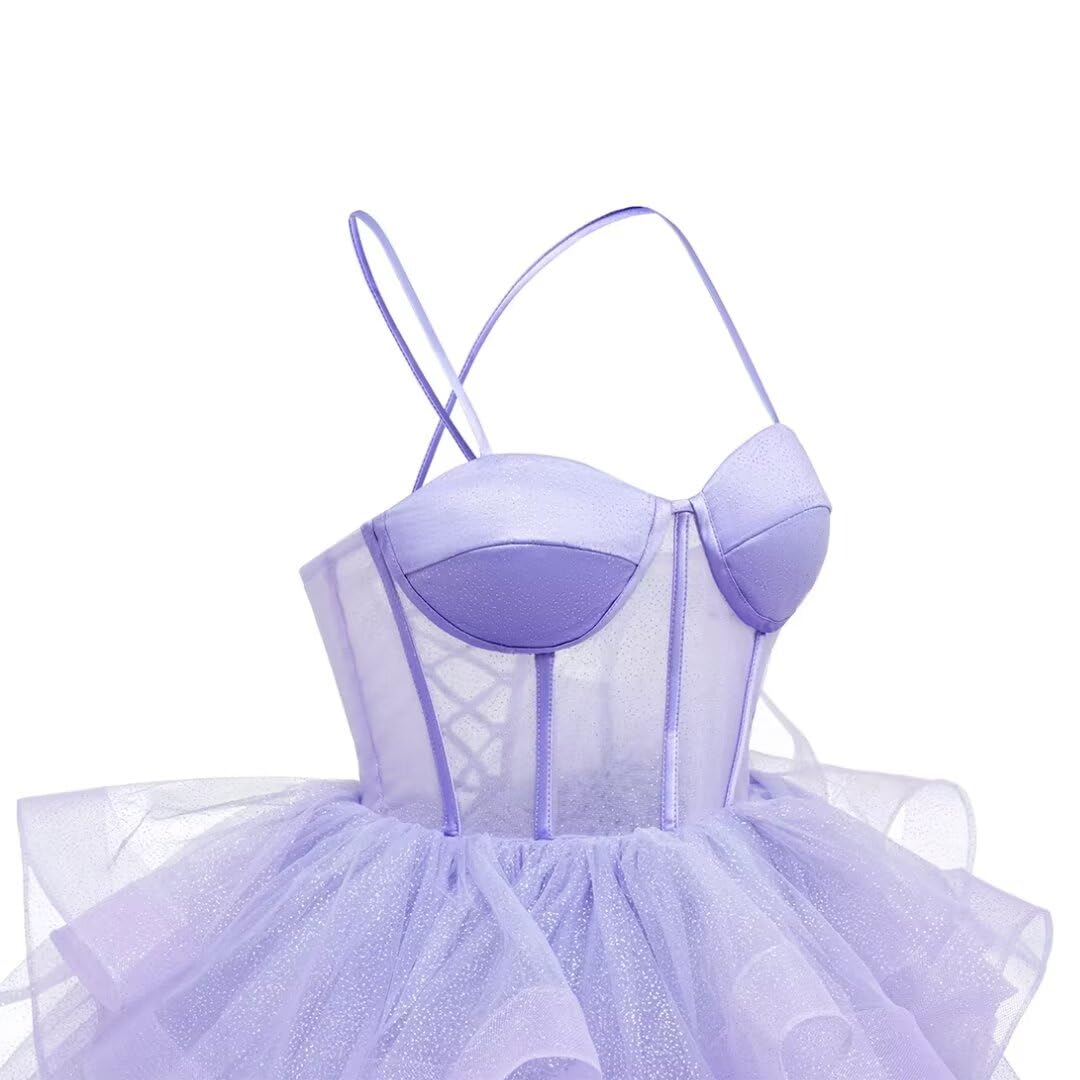 Sparkly Glitter Tulle Homecoming Dress with Layered Ruffles - Short Prom Dress with Spaghetti Straps - Teen Cocktail Party Mini Dress for Dances, Parties & Special Occasions - Style RO077
