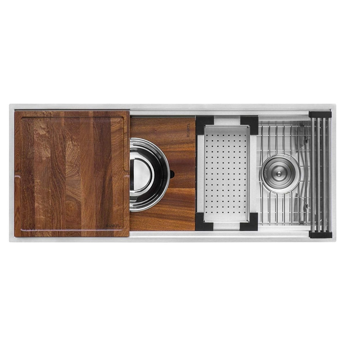 57 Inch Undermount Kitchen Sink - 16 Gauge Stainless Steel Two-Tiered Workstation Sink for Modern Kitchens | Perfect for Food Prep, Dishwashing & Entertaining