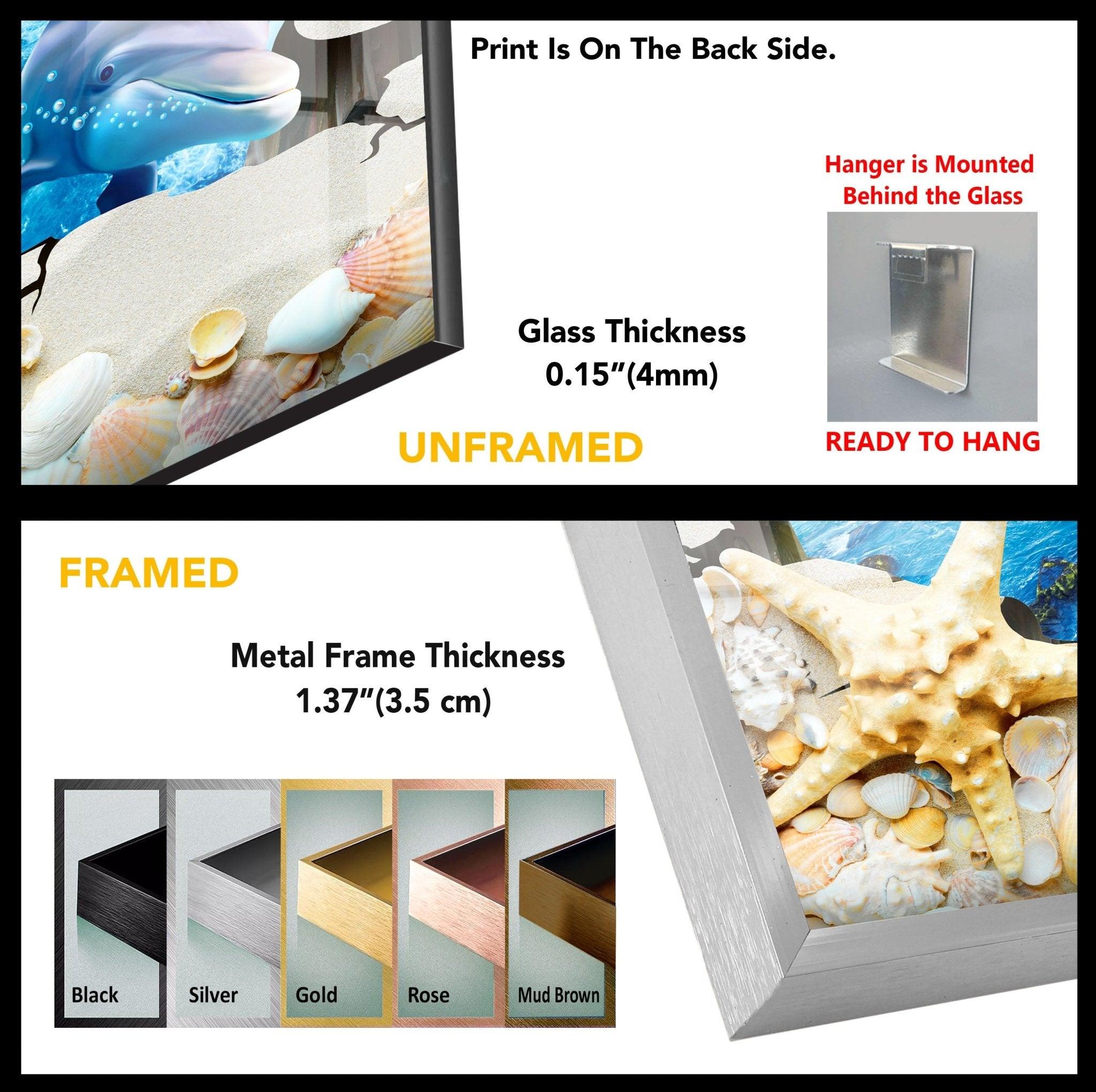 3D Dolphins Glass Wall Art - Ocean Themed Home Decor for Living Room, Bedroom & Office - Stunning Handmade Sea Life Mural with LED Backlighting