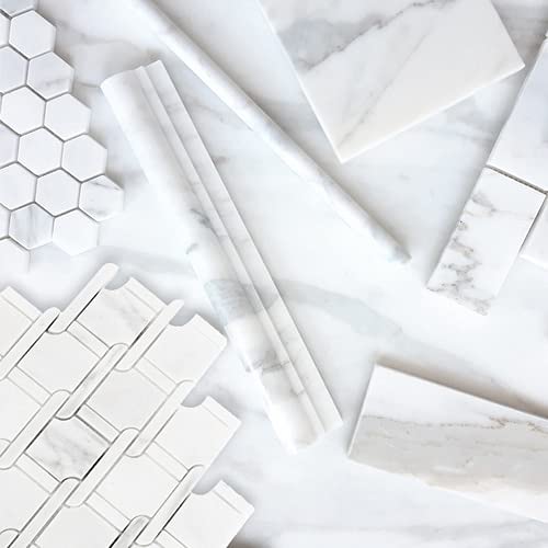 Premium Calacatta Gold Marble Mosaic Tile with Rope Design & Gold Strips - 10 Sq Ft - Honed Finish - Perfect for Kitchen Backsplash, Bathroom Walls & Shower Floors - Jersey Tile Depot