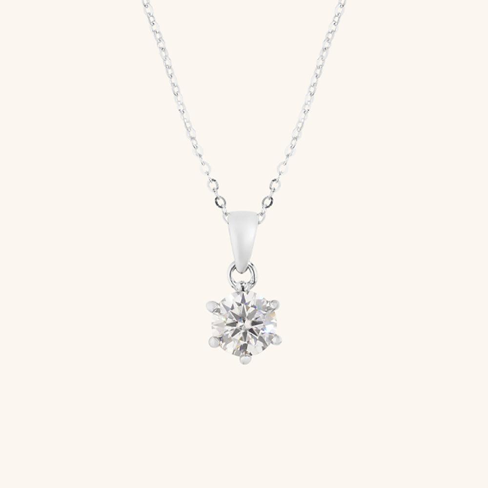 Classic Six Prong Moissanite Pendant Necklace for Women - 925 Sterling Silver Elegant Jewelry Gift for Anniversary, Valentine's Day & Special Occasions | Perfect for Weddings, Parties & Everyday Wear