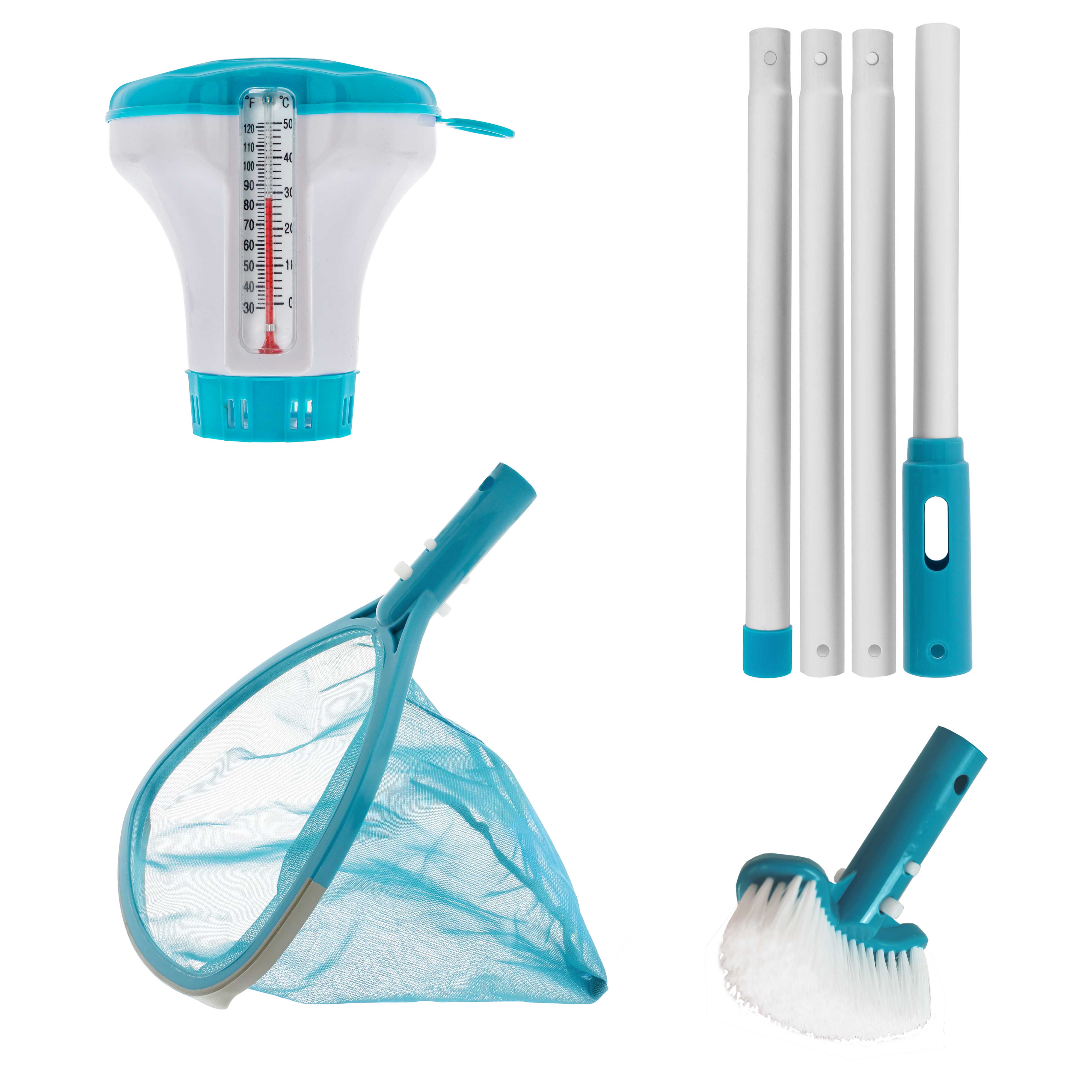 Heavy Duty Spa & Hot Tub Cleaning Kit - Skimmer Net, Fine Mesh Net, Scrub Brush, 4ft Pole & Floating Chlorine Dispenser for Pool, Pond Maintenance | Perfect for Backyard, Patio & Commercial Use
