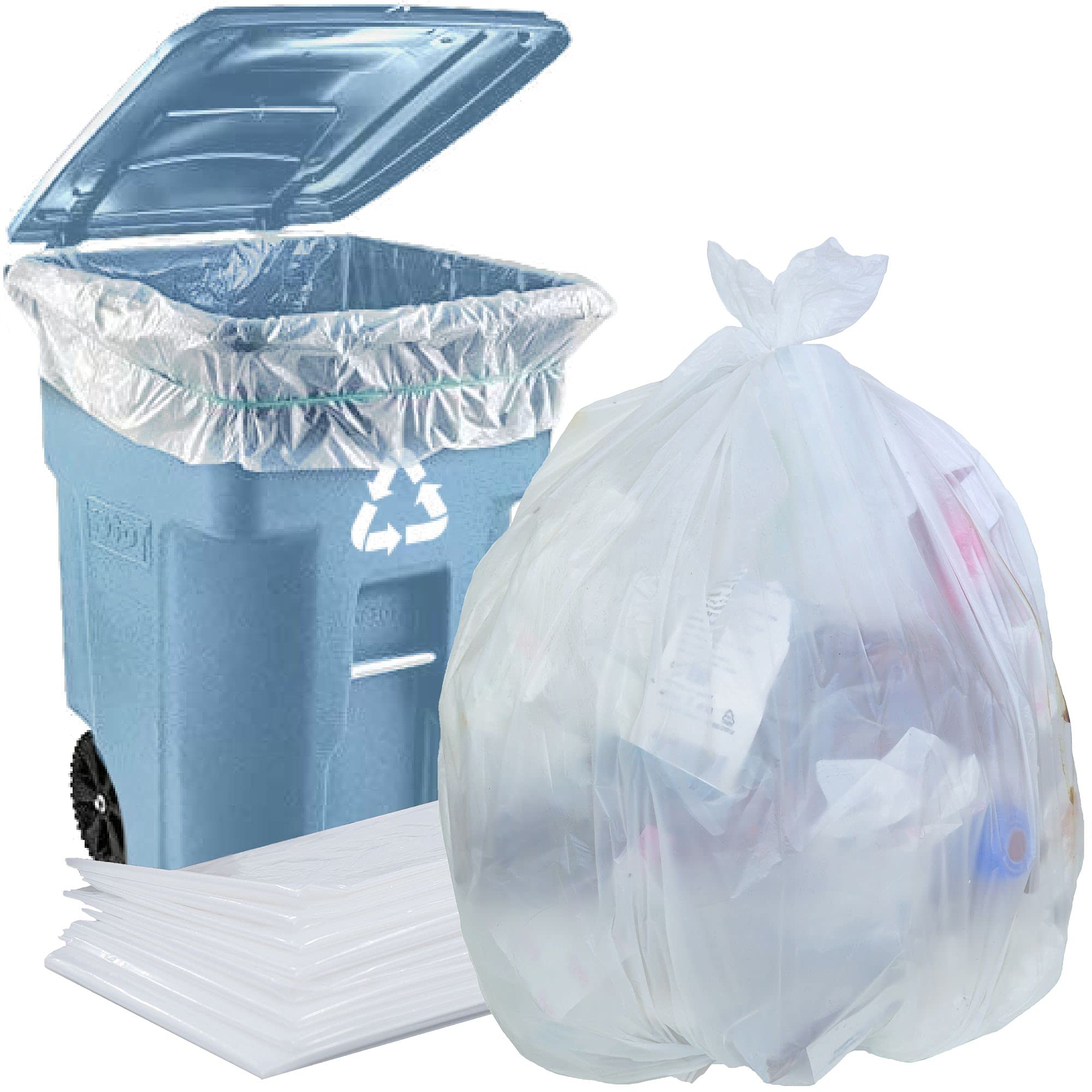 **65 Gallon Heavy Duty Trash Bags - 1.5 Mil Clear, 30 Count - Industrial Strength Large Trash Bags - Individually Folded - Made in USA - Perfect for Commercial, Industrial, and Home Use**