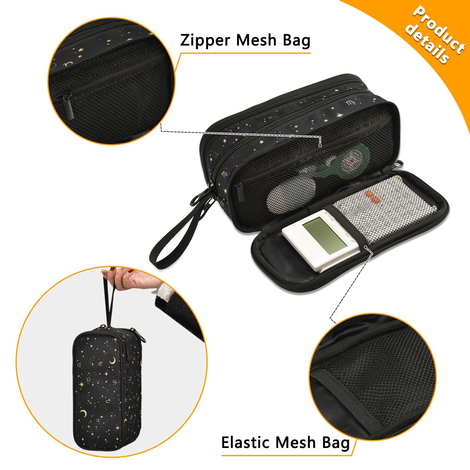 ALAZA Moon Star Zodiac Pencil Case - Durable Nylon Zipper Pouch for Pens & Stationery - Perfect for School, College, Office & Work (Unisex Design for Men & Women) - Great Gift for Students & Professionals