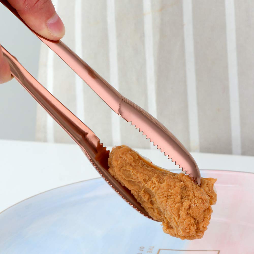 9 Inch Rose Gold Stainless Steel Serving Tongs - Set of 2 - Elegant BBQ, Salad, Buffet & Party Serving Utensils for Hosting & Entertaining