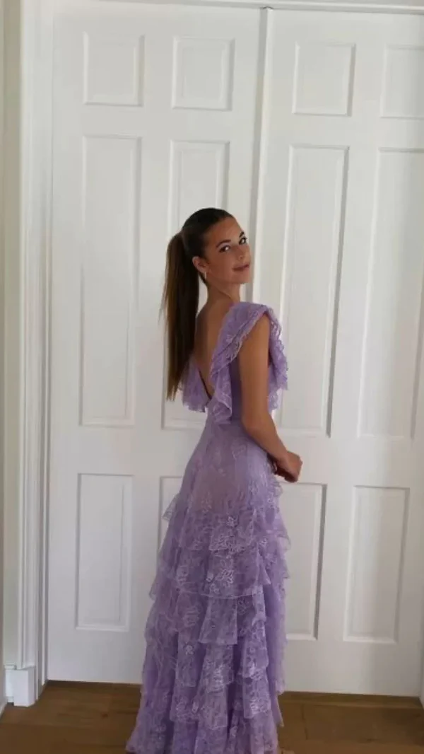 Elegant Lilac A-Line Lace Long Prom Dress for Formal Party & Evening Gown J3326 | Perfect for Homecoming, Wedding Guest & Special Occasions