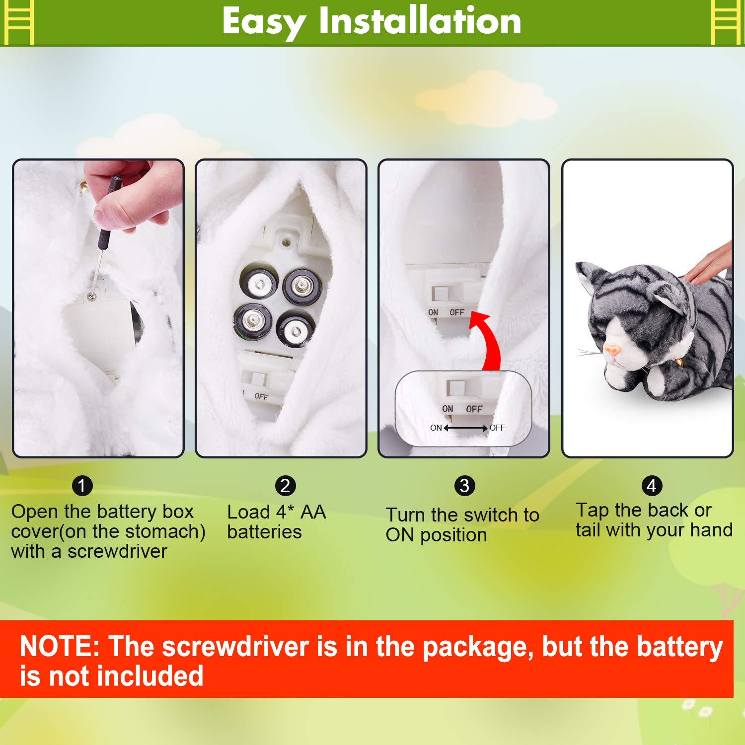 Interactive Gray Robot Cat Plush Toy - Touch Control Meow Kitten, Electronic Pet with Animated Movements, 12