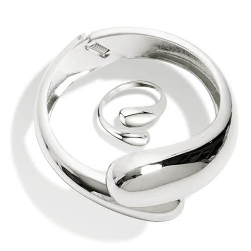 D Silver Teardrop Bracelet+Ring