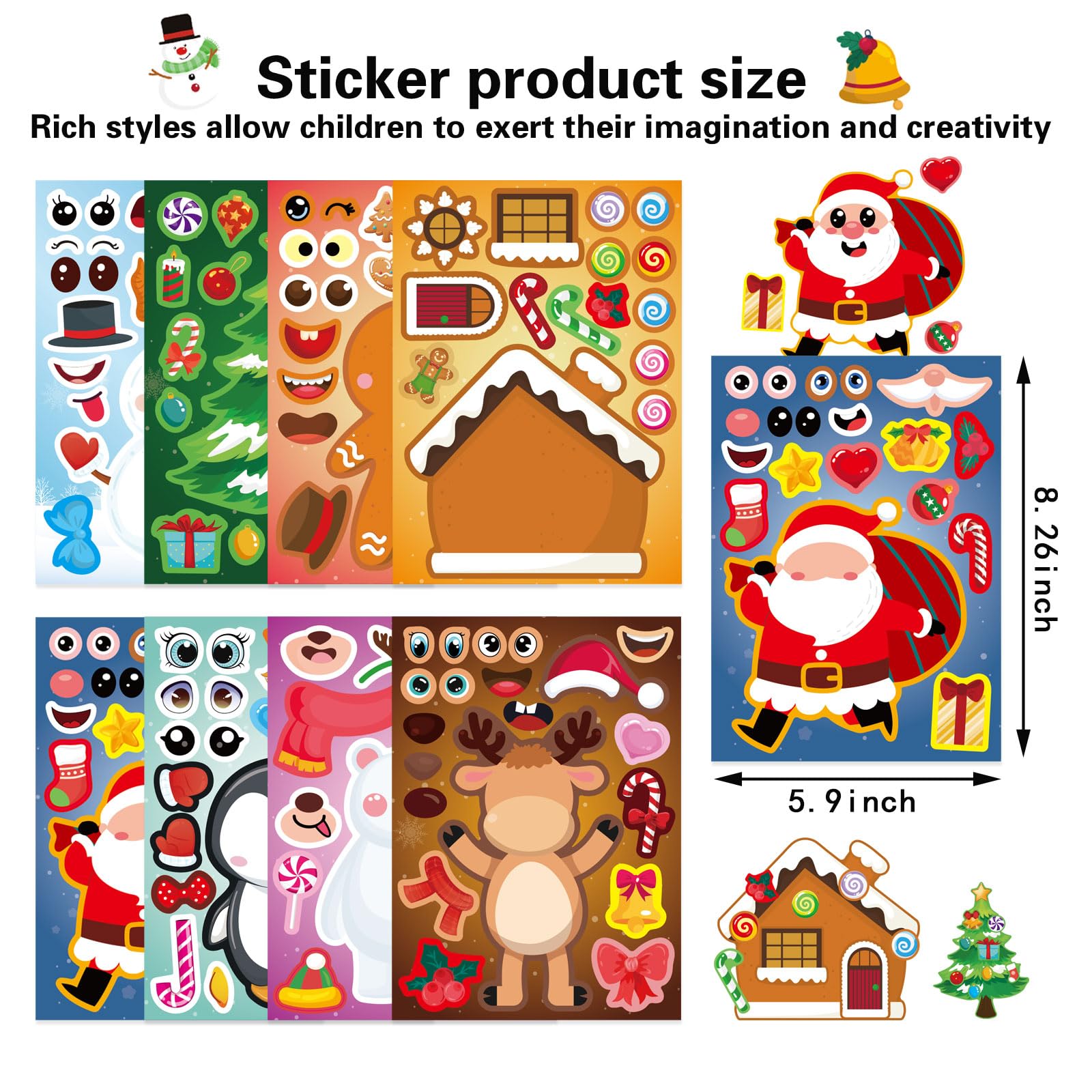 Christmas Stickers for Kids - 24 Sheets DIY Holiday Stickers, Merry Christmas Face Stickers for School Crafts & Party Supplies - Perfect for Holiday Gifts, Classroom Activities & Christmas Decorations
