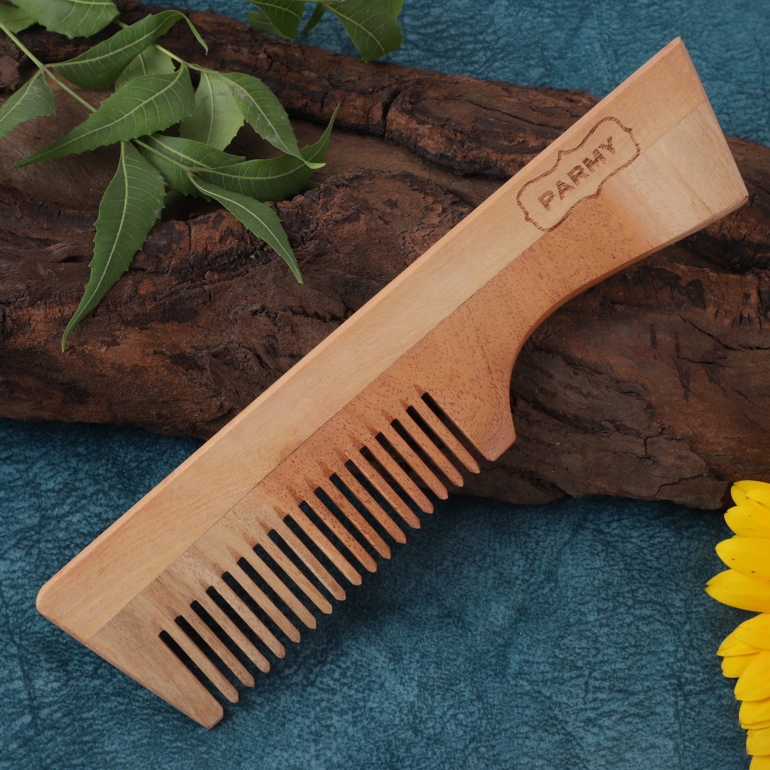 **Parmy Neem Wood Comb & Bamboo Toothbrush Set - Handmade Wooden Hairbrush for Dandruff Control & Hair Straightening | Natural Comb & Toothbrush for Men & Women (4 Toothbrushes + 1 Comb) | Perfect for Travel, Home & Eco-Friendly Gifts**