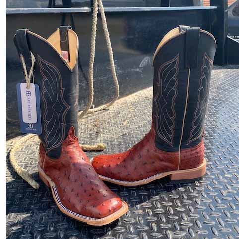 Anderson Bean Men's Almond Full Quill Ostrich Cowboy Boots - Western Style Leather Boots for Men - Perfect for Rodeo, Country Dancing & Casual Wear