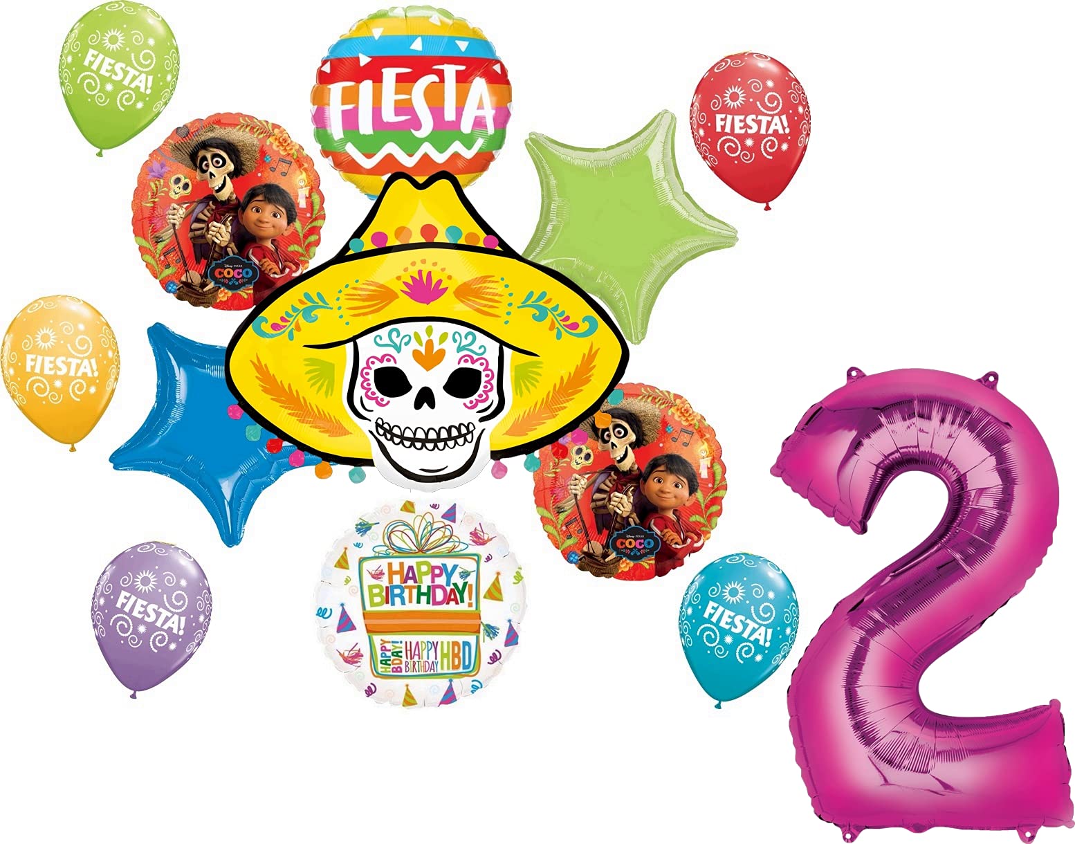 Pink Number 2 Balloon Bouquet - 13 Piece Coco Themed Birthday Party Decorations for 2nd Birthday Celebrations | Perfect for Baby Showers, Toddler Parties & Photo Backdrops