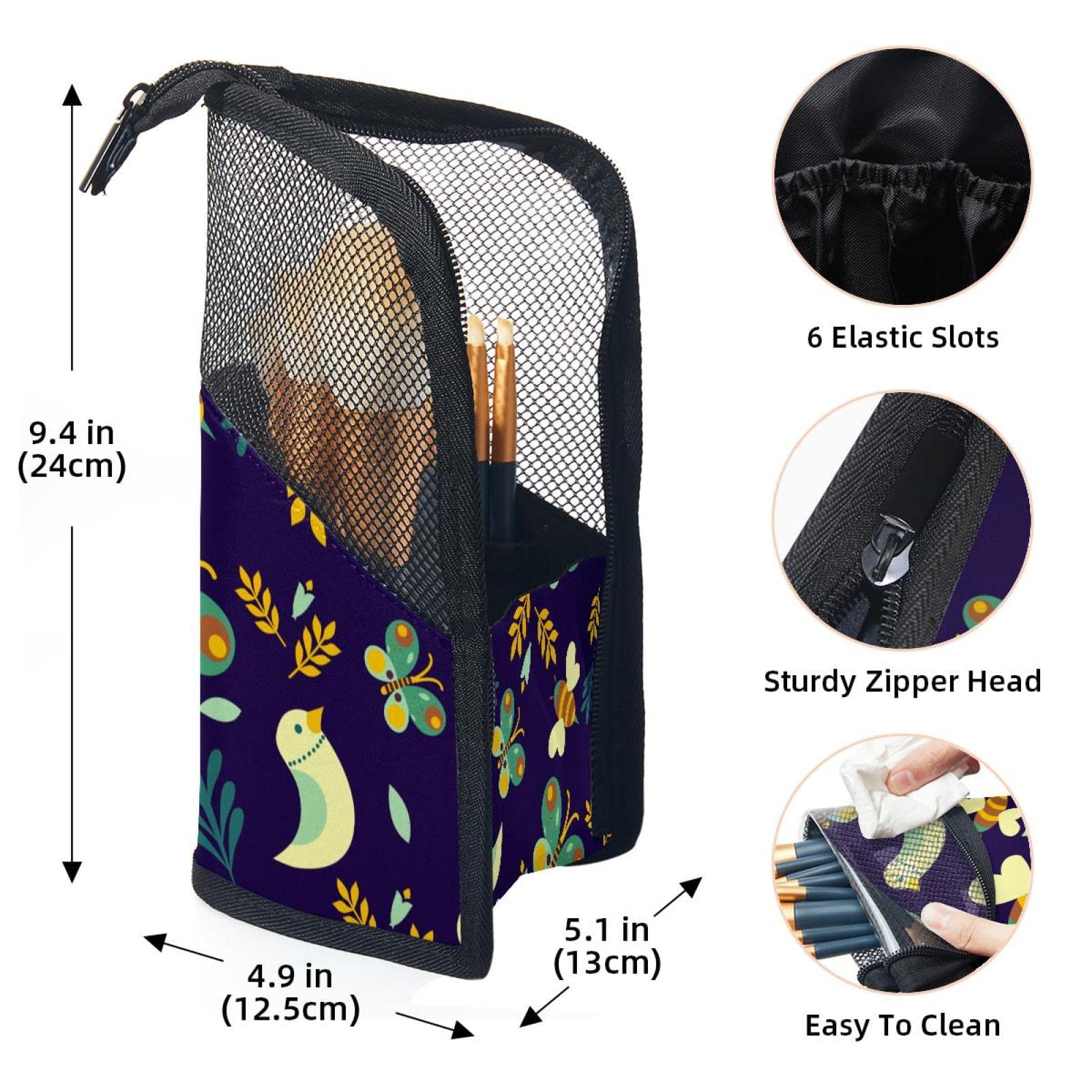 Portable Makeup Brush Organizer Bag with 12 Slots - Floral Birds & Butterflies Design Makeup Brush Holder Case - Perfect for Travel, Home Vanity & Professional Makeup Artists