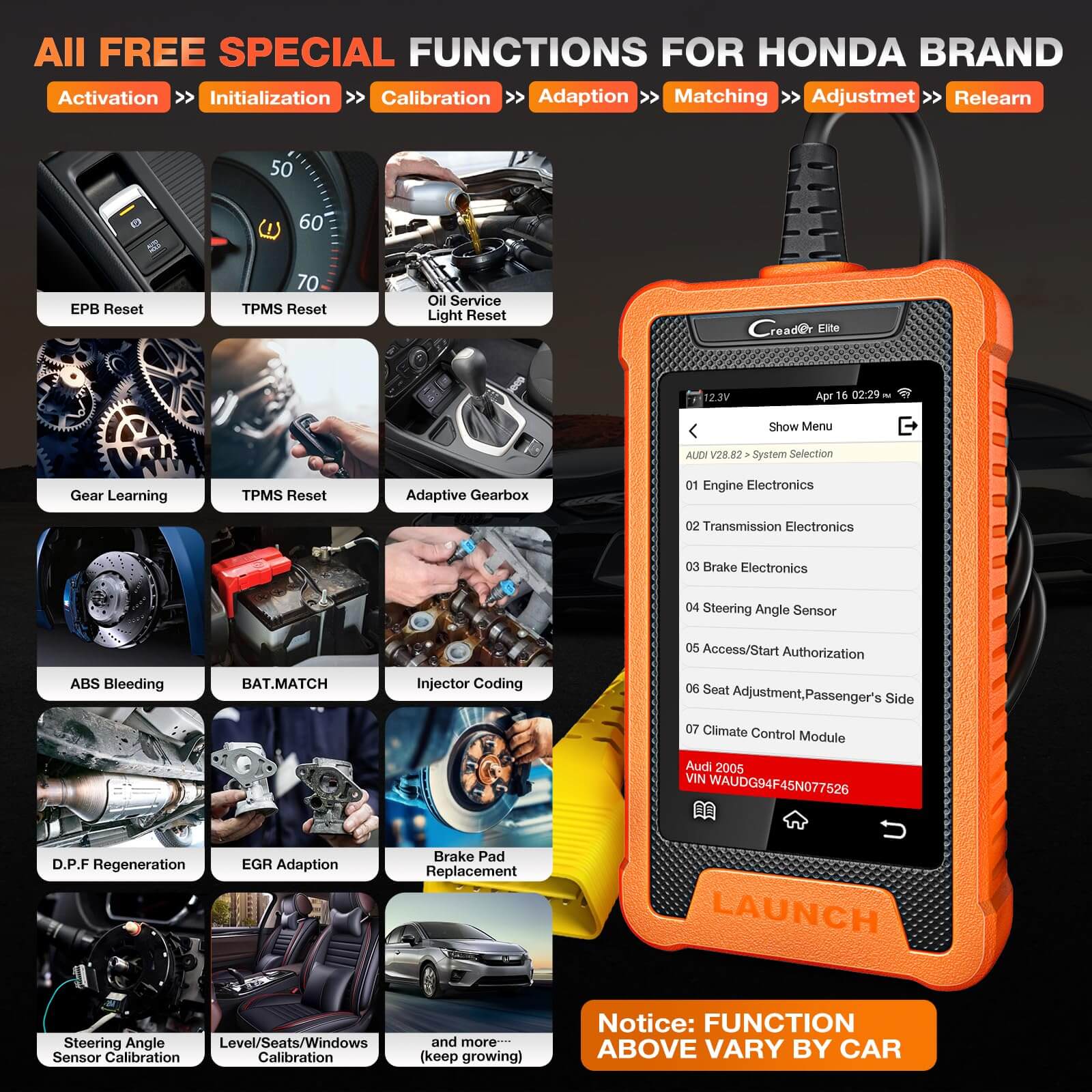 LAUNCH X431 Creader Elite OBD2 Scanner for Honda - Professional Bi-Directional Diagnostic Tool & Code Reader (Compatible with Acura, Dongfeng Honda, GAC Honda) - Car Repair, Engine Check & Vehicle Maintenance