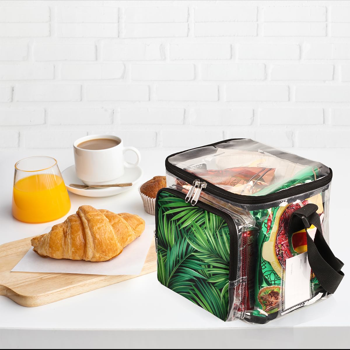 GzLeyigou Clear Tote Bag with Palm Leaf Design - Transparent Crossbody Shoulder Bag for Women, Lunch Bag for Outdoor, Travel, Picnic, Concerts & Sports Events (Stadium Approved) - Perfect for Beach Days, Shopping & Summer Fashion Accessories