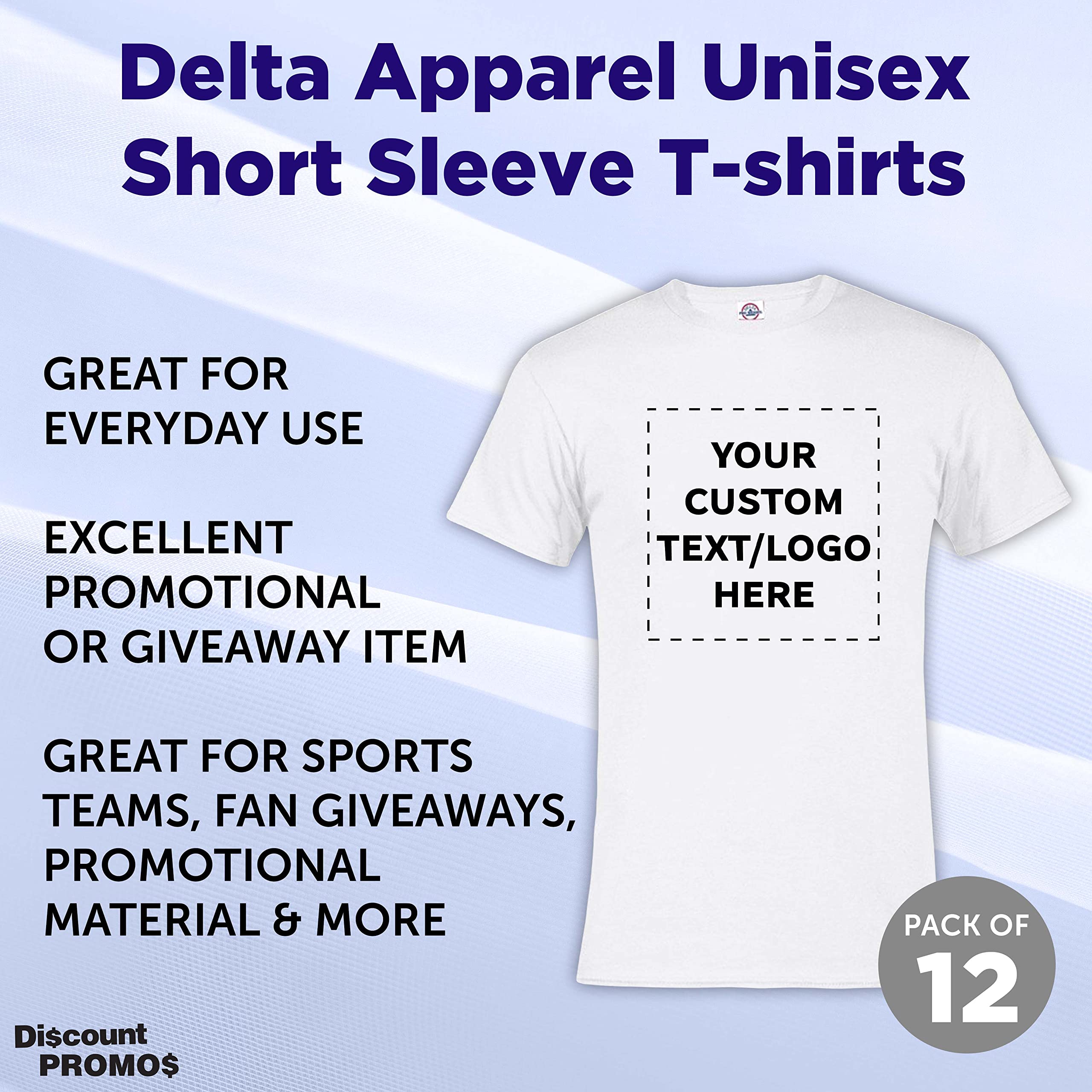 Delta Apparel Unisex Short Sleeve T-Shirts - Bulk Pack (12-Pack) | Customizable & Personalized | Comfort Fit Cotton Tees for Men & Women | Perfect for Team Events, Promotions & Casual Wear