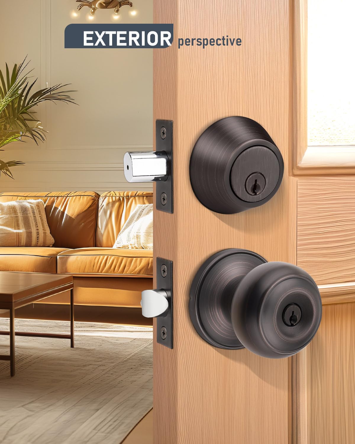 5 Pack Keyed Alike Front Door Knob and Deadbolt Set - Single Cylinder Deadbolt Entry Door Locksets in Oil Rubbed Bronze - Flat Round Door Lock for Bedroom, Office & Exterior Doors - Secure Your Home, Business or Rental Property