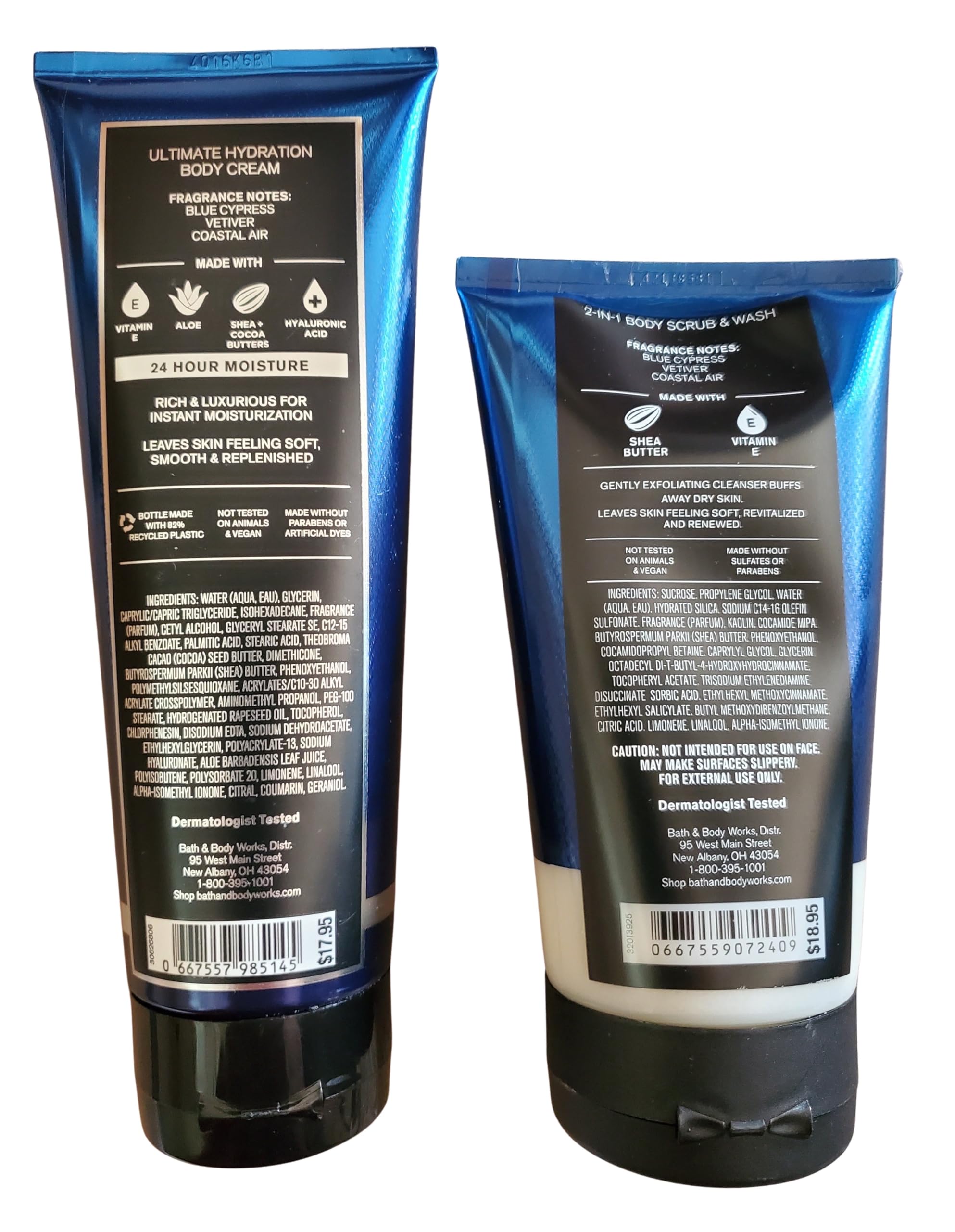 Bath and Body Works Men's Ocean Ultimate Hydration Body Cream & Scrub Set - Deep Moisturizing & Exfoliating for Dry Skin - Perfect for Post-Shave & Gym Recovery