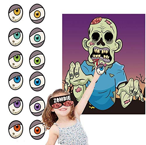 LOKIPA Pin The Eyeball On The Zombie Game - Halloween Party Family Fun for Kids, Ideal for Classroom Activities and Spooky Night Gatherings