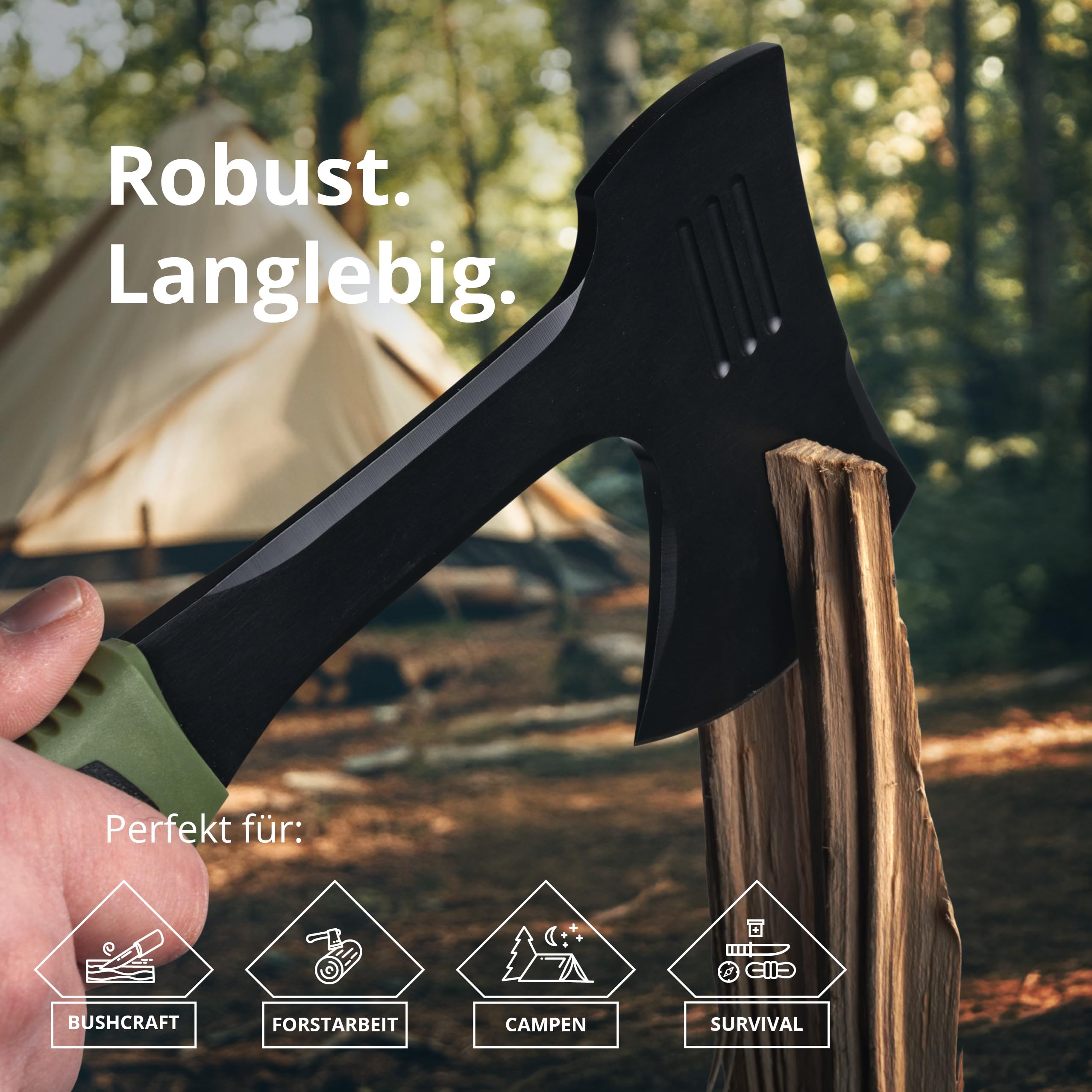 Puma XP Packable Camping Hatchet with Green Rubber Handle - Lightweight Compact Axe for Hiking, Backpacking & Outdoor Survival Gear