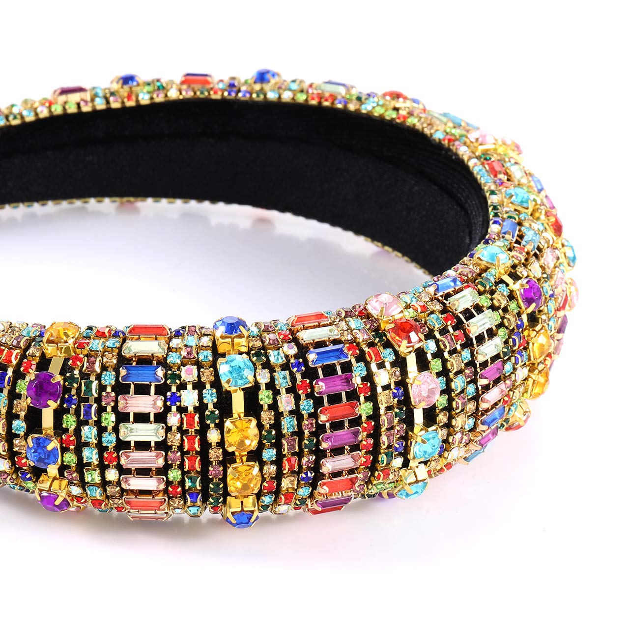 Sparkling Rhinestone Headbands for Women - Elegant Crystal Beaded Hair Accessories with Velvet Padding | Perfect for Weddings, Parties & Special Occasions | Baroque Style Bedazzled Hair Hoop (Bar Rhinestone Design)