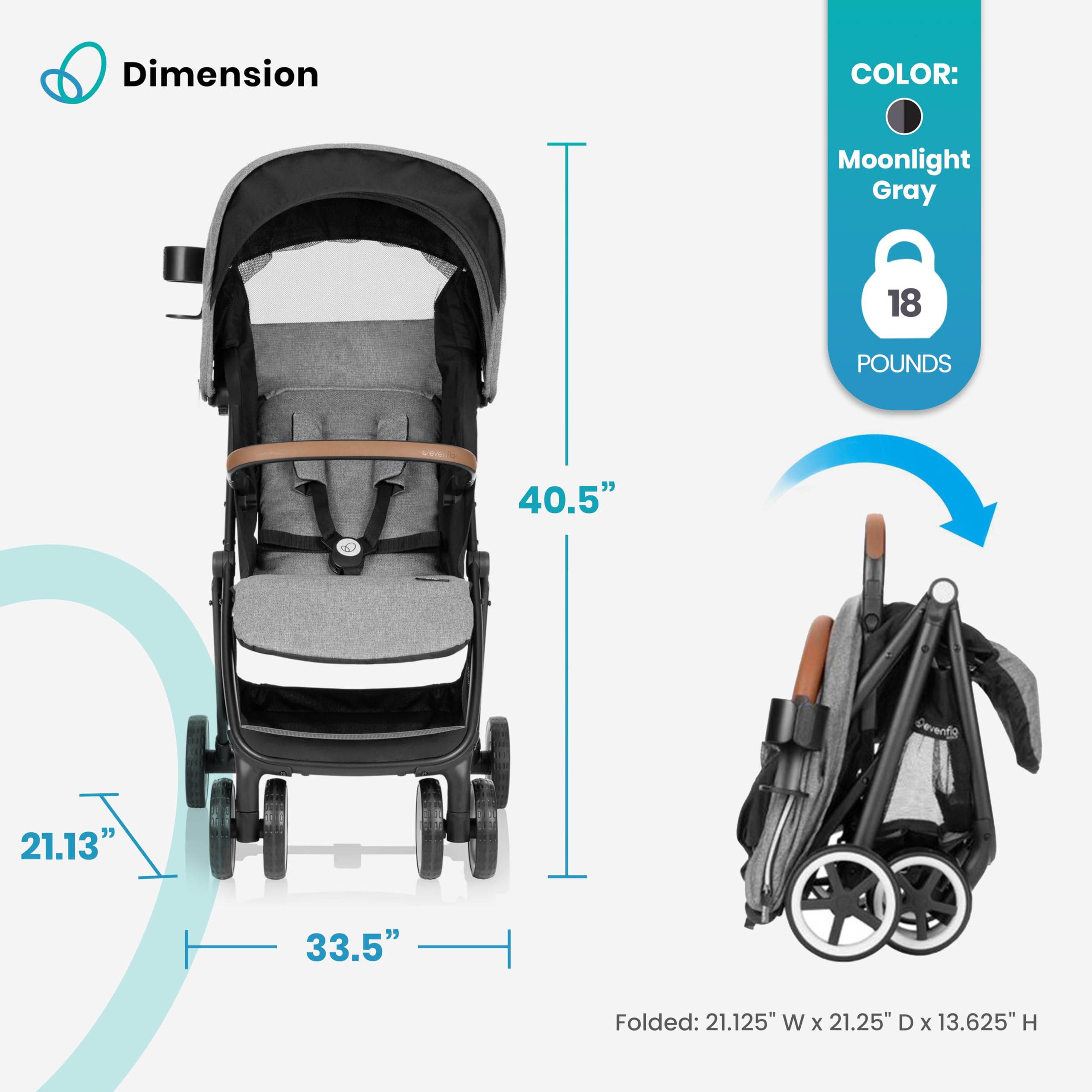 Evenflo Gold Otto Moonstone Self-Folding Lightweight Travel Stroller - Compatible with Baby Car Seats | Perfect for Air Travel, Shopping & Daily Outings