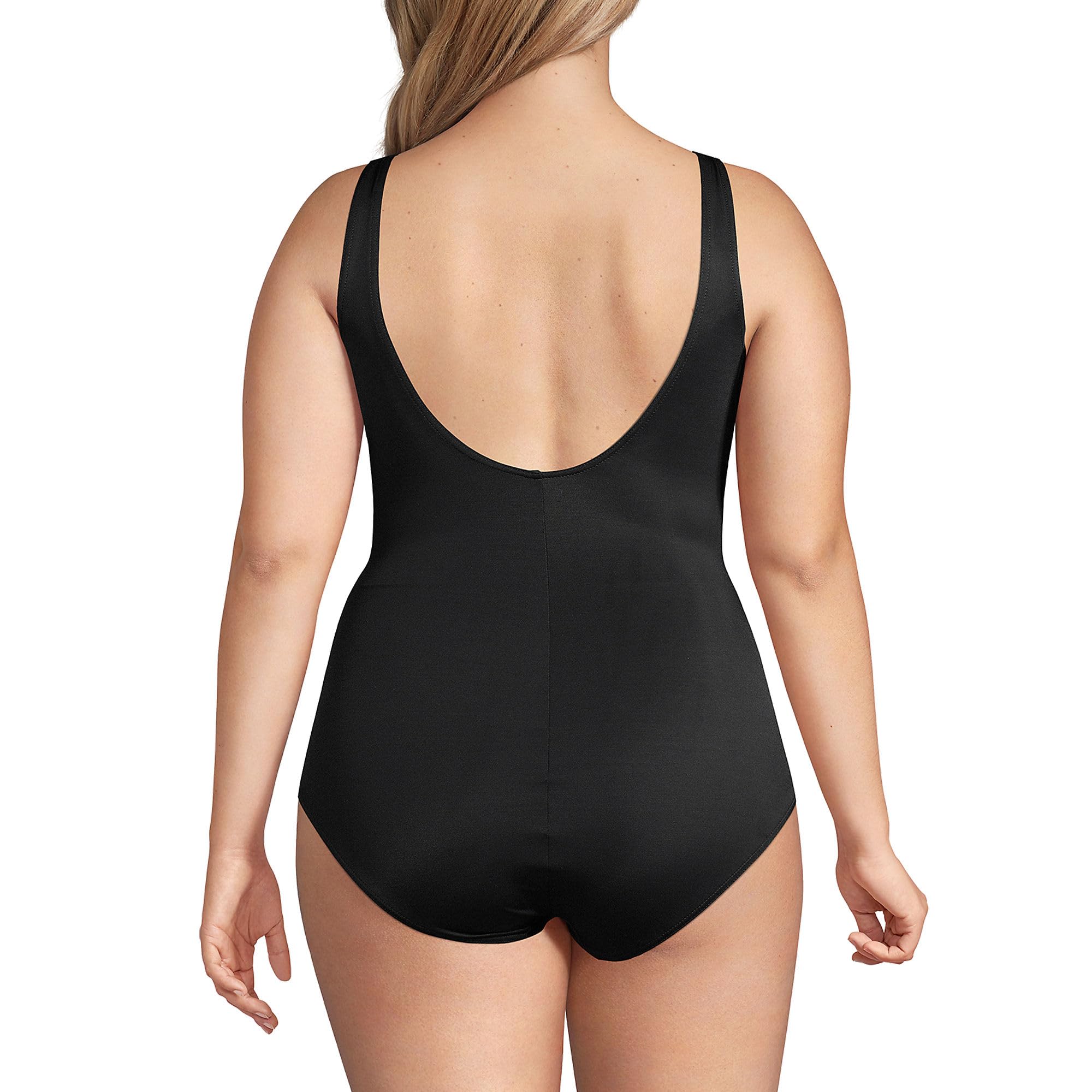 Lands' End Women's Slender Suit Wrap One Piece Swimsuit - Black DDD-Cup Plus Size 16W | Flattering Swimwear for Beach, Pool & Vacation