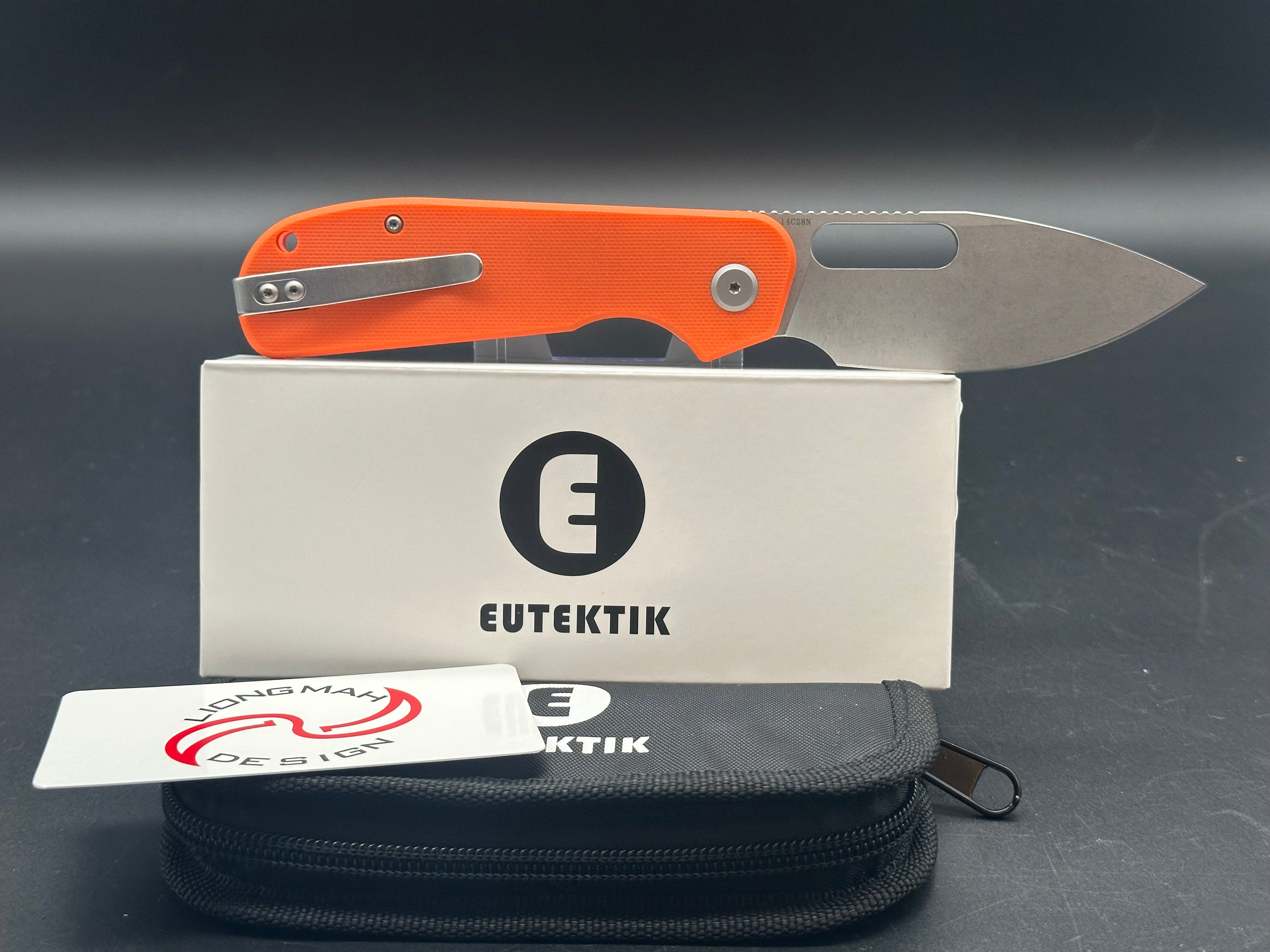 Eutektik EFD Orange Stonewashed Pocket Knife with LTK Koozie, Patch & Sticker Set - Perfect for Camping, Hiking and Outdoor Adventures