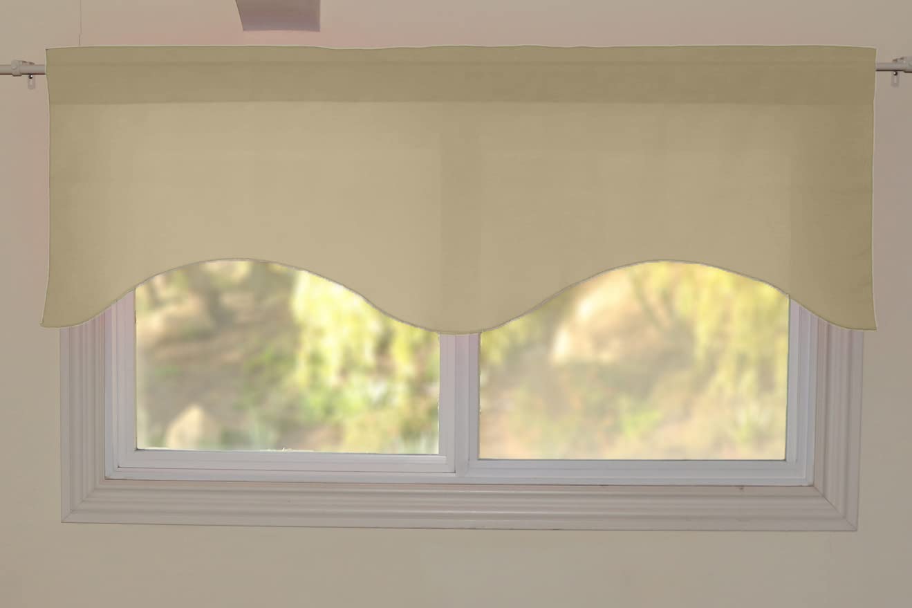 Solid Poplin Scalloped Window Valance - Elegant Beige Home Decor for Bedroom, Nursery & Kitchen - Perfect for Adding Soft Texture & Style to Any Window