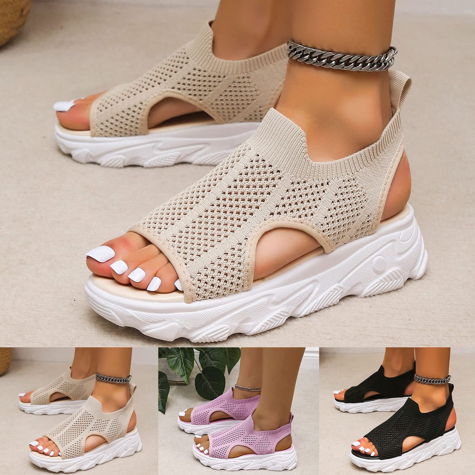 Women's Platform Sandals - Fashion Thick Sole Mesh Sneakers for Summer | Dressy Casual Lace-Up Hollow Out Comfortable Shoes | Perfect for Beach Walking, Outdoor Activities & Daily Wear