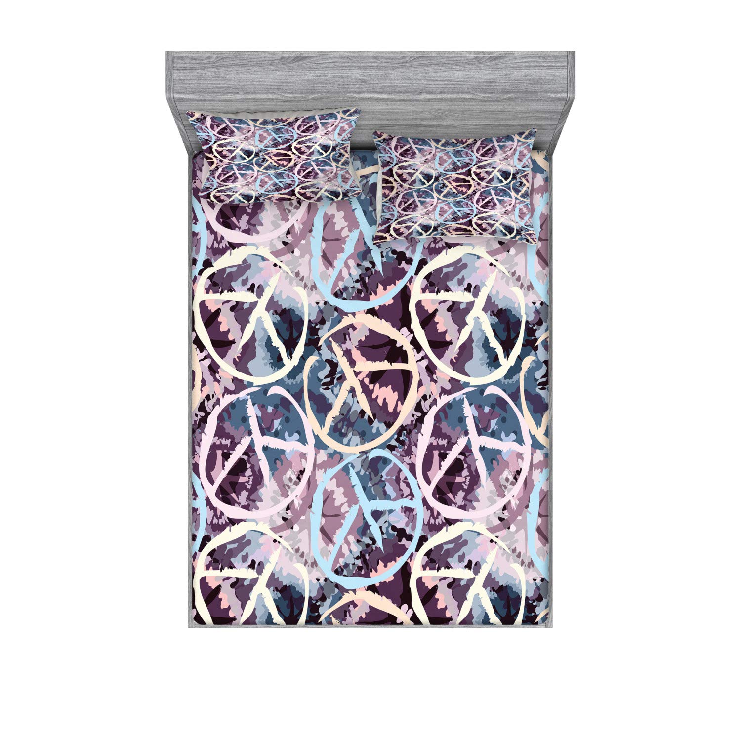 Lunarable Batik Fitted Sheet & Pillow Sham Set - Digital Pacific Batik Backdrop with Color Splash Art Design, 3-Piece Printed Bedding Set for Full Size Beds, Multicolor | Perfect for Bohemian & Coastal Bedroom Decor