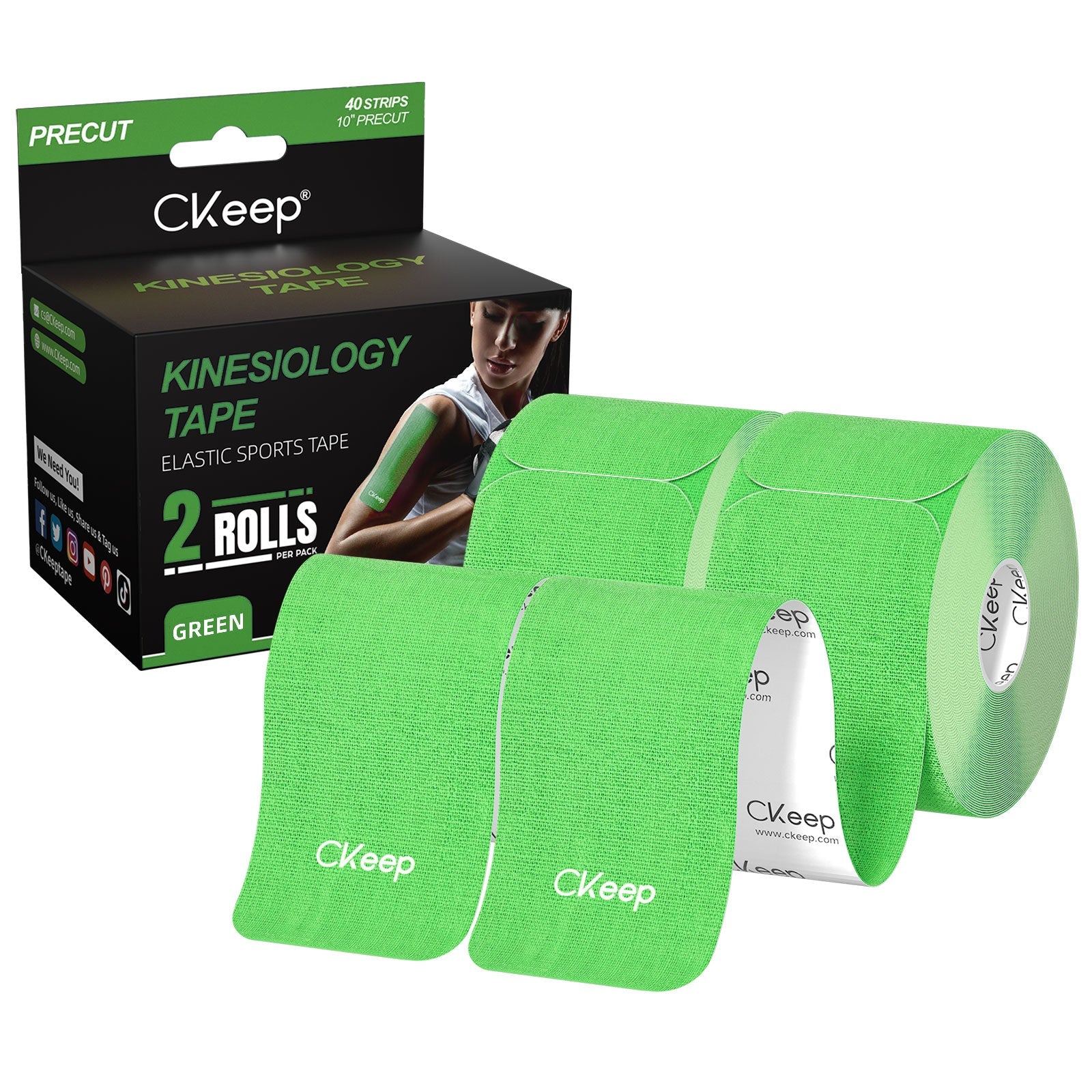 CKeep Kinesiology Tape - Pre-Cut Strips (2 Rolls) for Sports Injury Recovery & Muscle Pain Relief - Ideal for Athletes, Runners & Physical Therapy