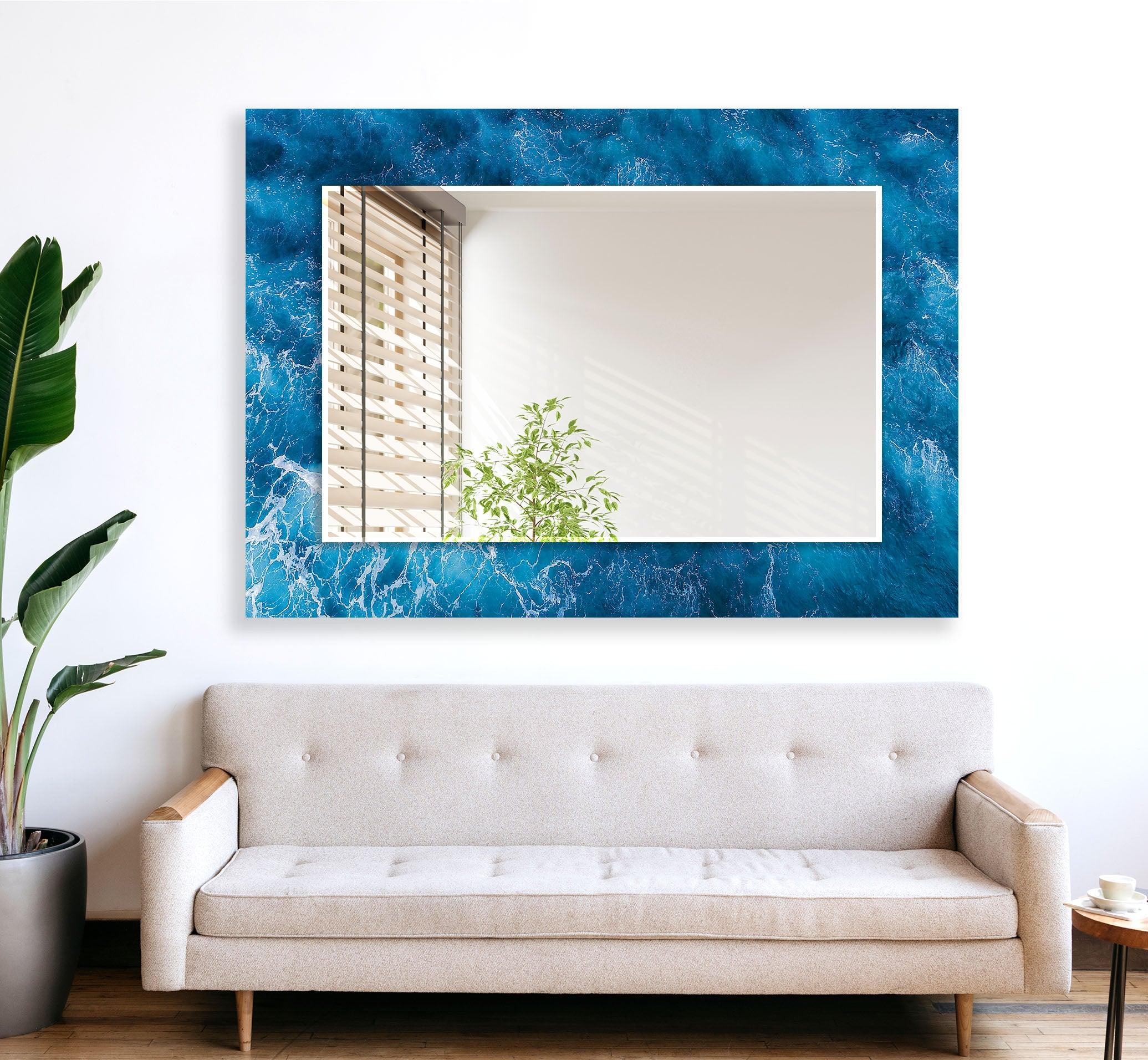 Blue Ocean Wave Wall Mirror - Coastal Decor for Bathroom, Bedroom & Living Room - Stylish Nautical Home Accent for Beach House & Seaside Themed Interiors