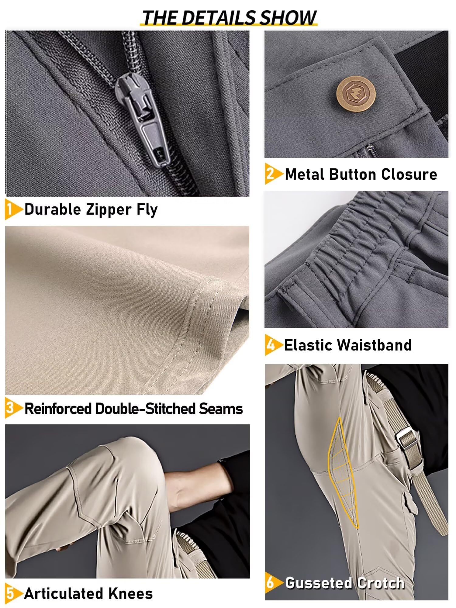 Men's 4-Way Stretch Tactical Cargo Work Pants - Waterproof Hiking Pants with 10 Pockets & Carabiner - Lightweight Outdoor Adventure, Hunting & Travel Pants