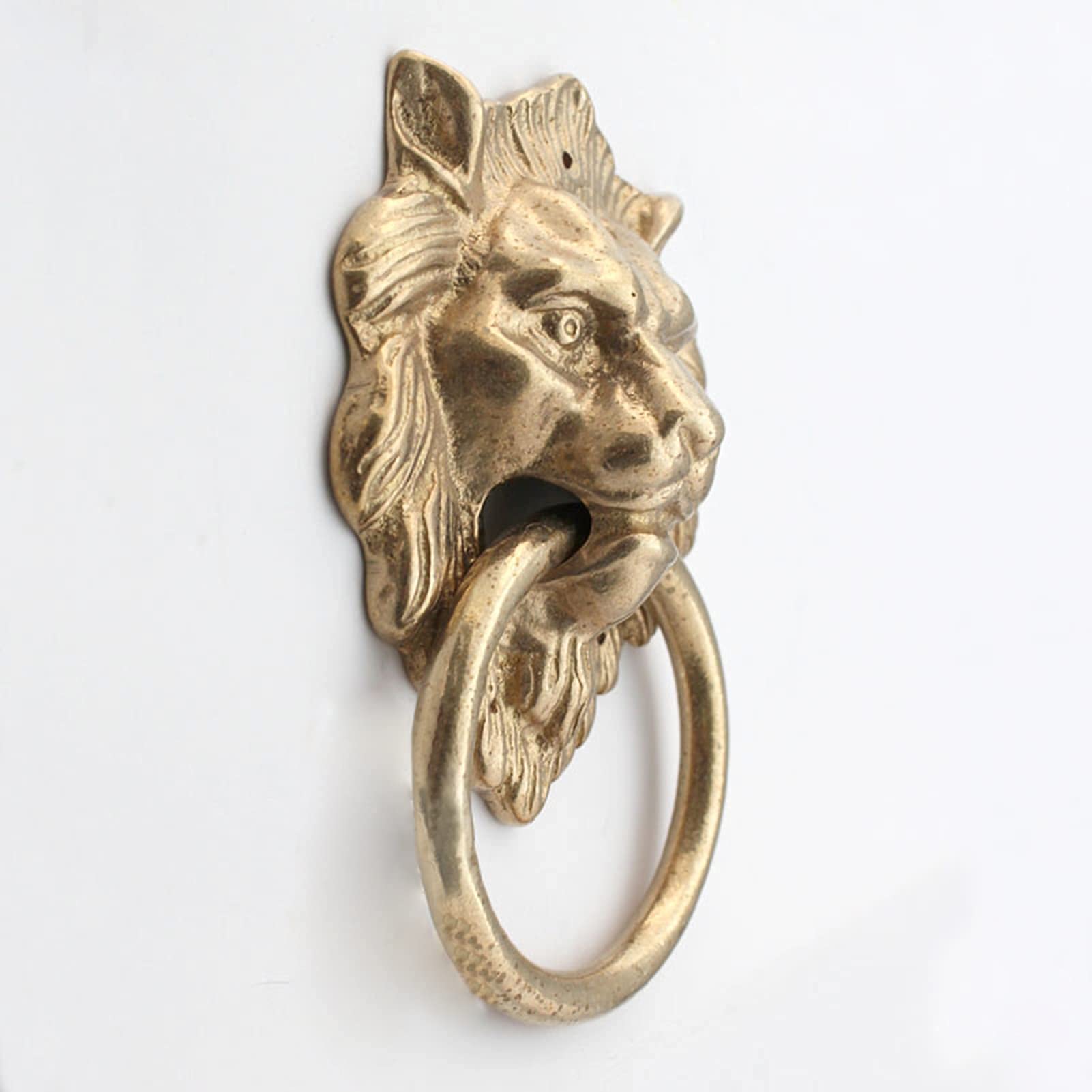 Vintage Brass Lion Head Door Knocker with Large Round Ring - Antique Gold Front Door Handle for Outdoor Fence & Wood Gate - Perfect for Victorian Homes, Garden Gates & Classic Entryways