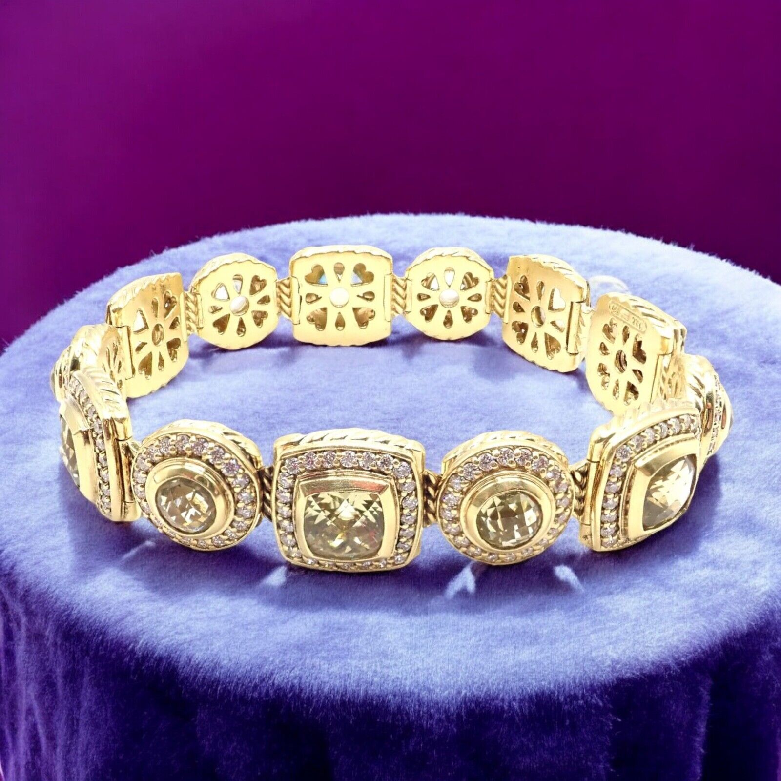 David Yurman Albion 18K Yellow Gold Diamond & Lemon Citrine Link Bracelet for Women - Luxury Jewelry Gift for Anniversary, Birthday & Special Occasions