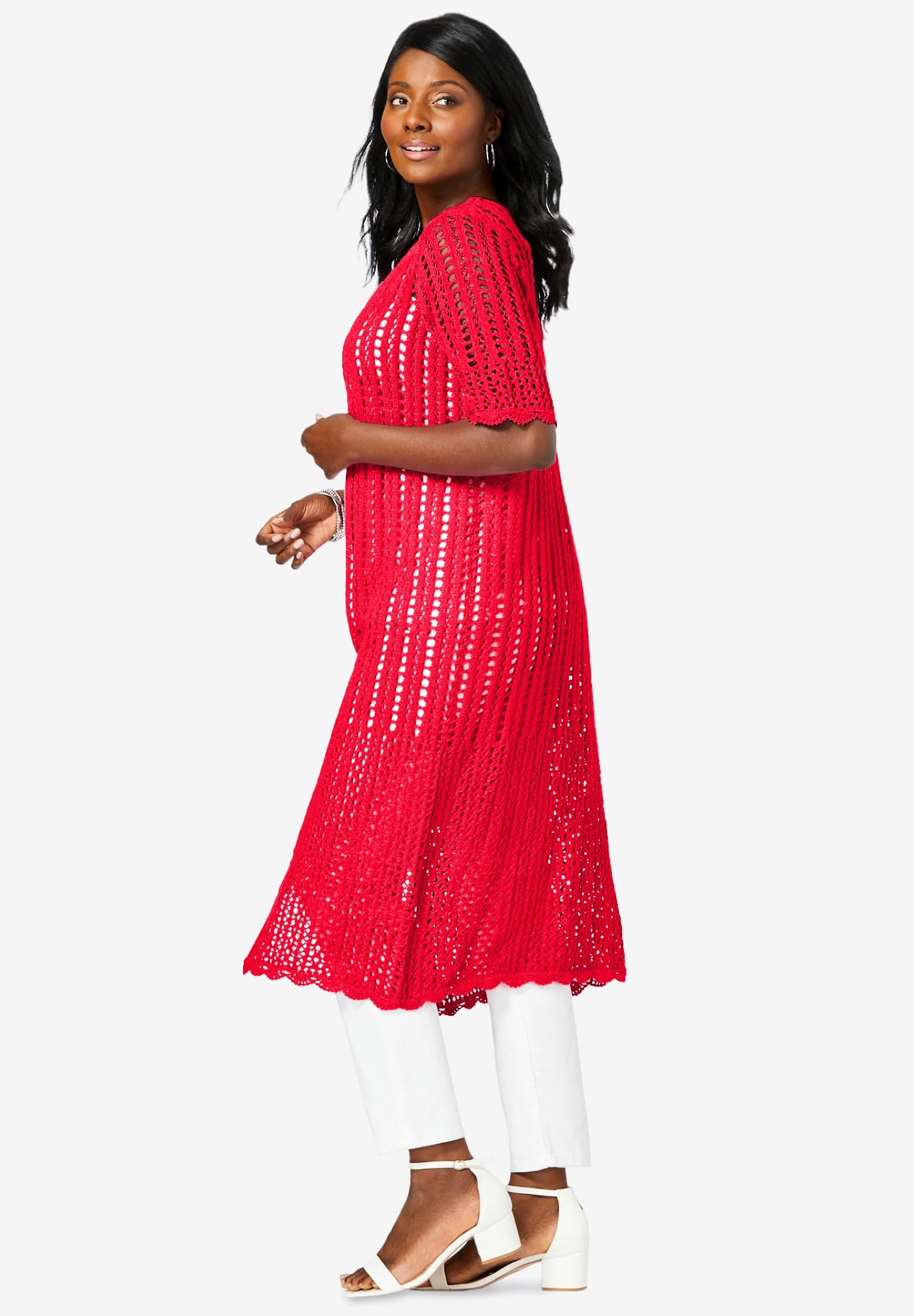 Jessica London Plus Size Crochet Sweater Duster for Women - Elegant Layering Piece