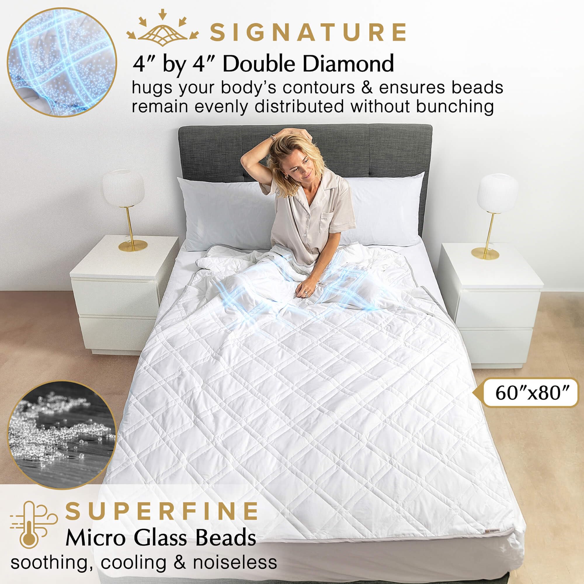 20 lbs Cooling Weighted Blanket for Adults - Full/Queen Size 60x80 Inches - Silky Soft Bamboo Viscose - Machine Washable White Blanket for Stress Relief, Anxiety & Better Sleep - Perfect for Hot Sleepers, Summer Nights & Sensory Needs