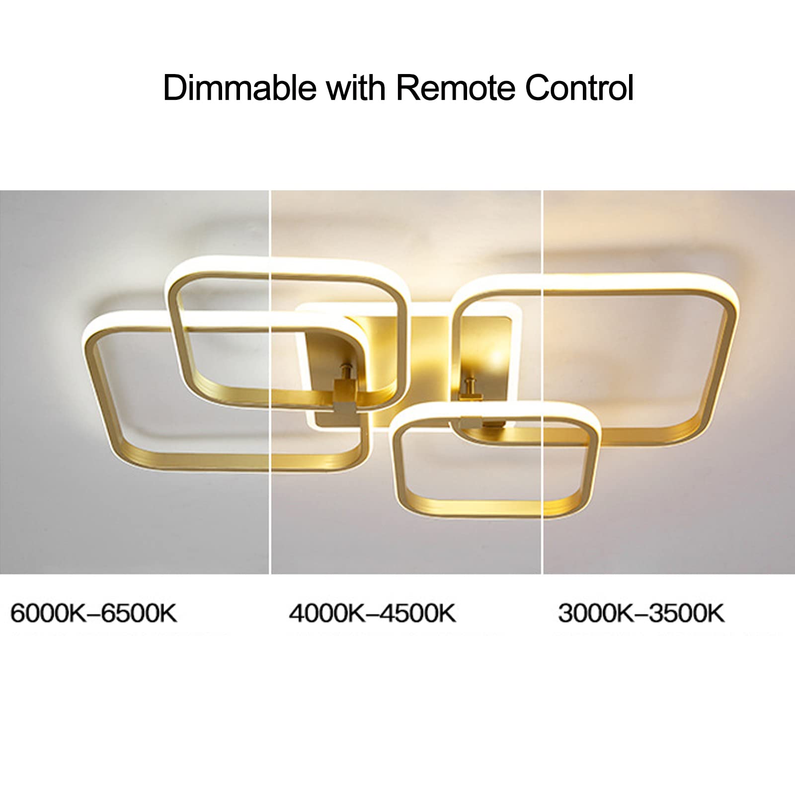 Becailyer 60W Dimmable LED Ceiling Light - Modern Gold Square Chandelier with Remote Control, Acrylic Shade for Living Room Bedroom Dining Room - Perfect for Home Decor & Ambient Lighting