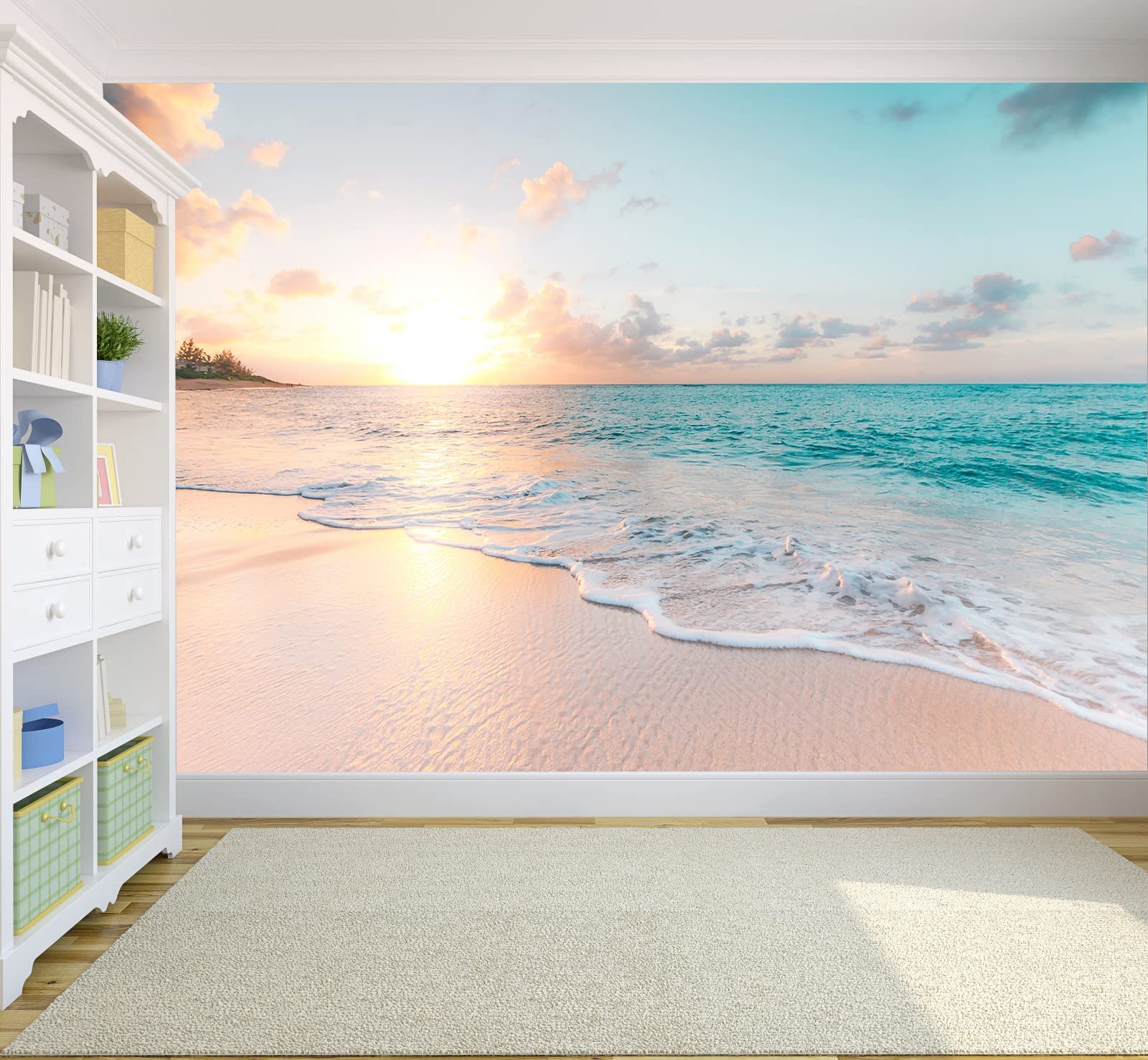 Romantic Sunset Beach Wall Mural - Premium Printed Wallpaper for Living Room, Bedroom & Dining Room Decor | Non-Peel & Stick | Perfect for Coastal, Boho or Vacation Theme Home Design