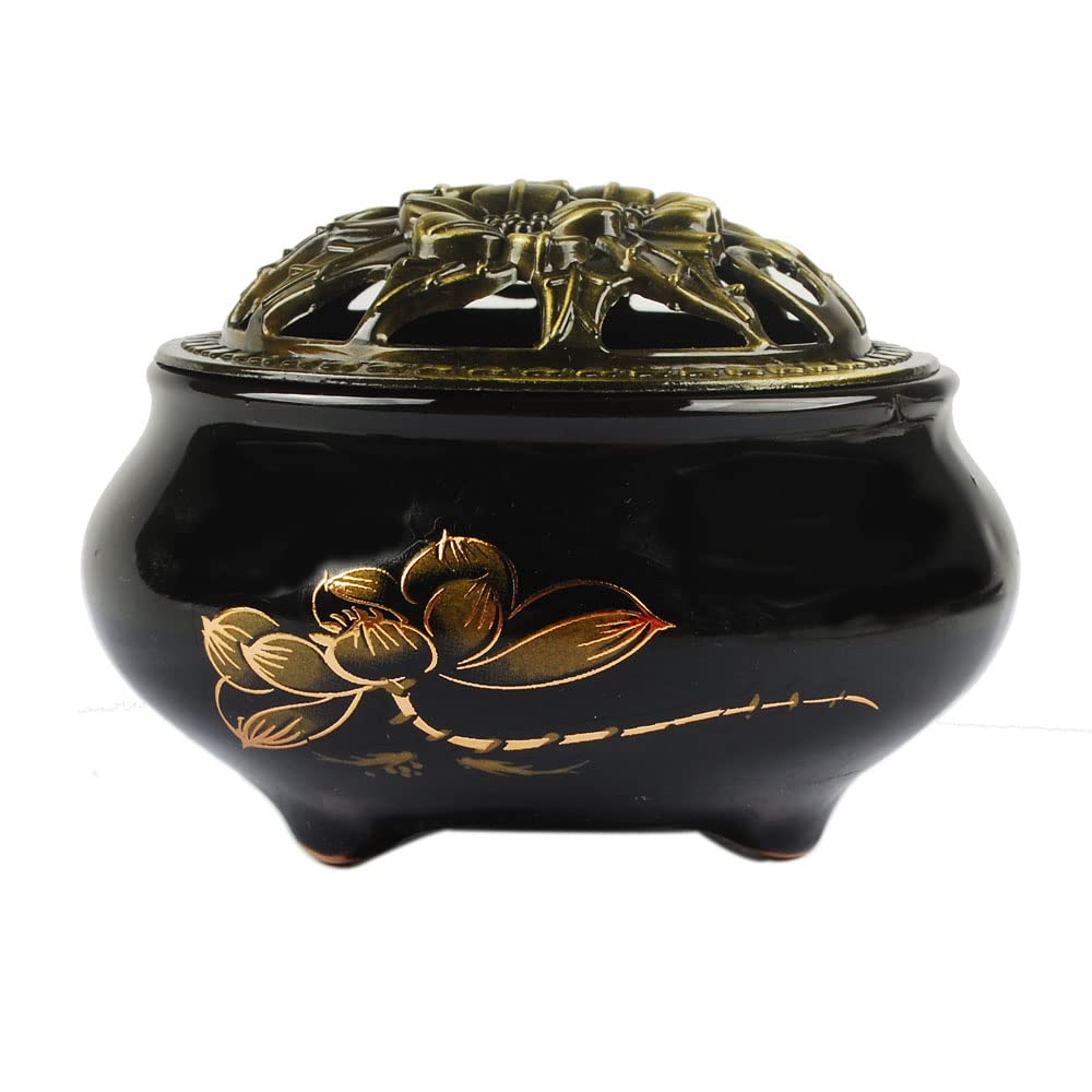 Premium Ceramic Incense Burner with Stick Holder & Ash Catcher - Aromatherapy, Meditation & Home Decor (Black) | Perfect for Yoga, Relaxation & Spiritual Practices