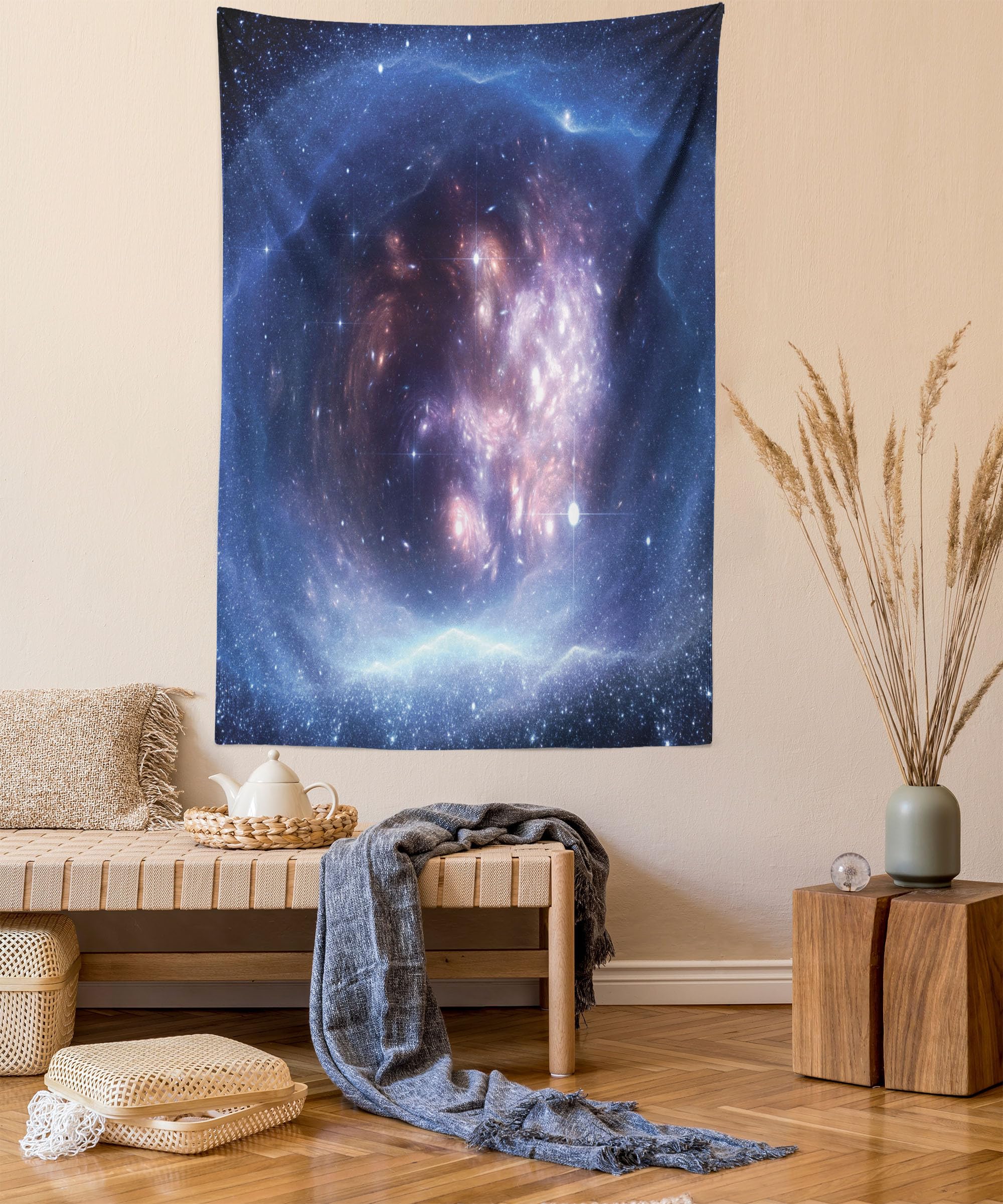 Ambesonne Outer Space Tapestry - Galaxy Nebula Star Clusters Astronomy Art Wall Hanging Decor for Bedroom, Living Room, Dorm - 23x28 Inches Indigo Purple - Perfect for Space Theme Rooms, Teen Bedrooms & Astronomy Lovers