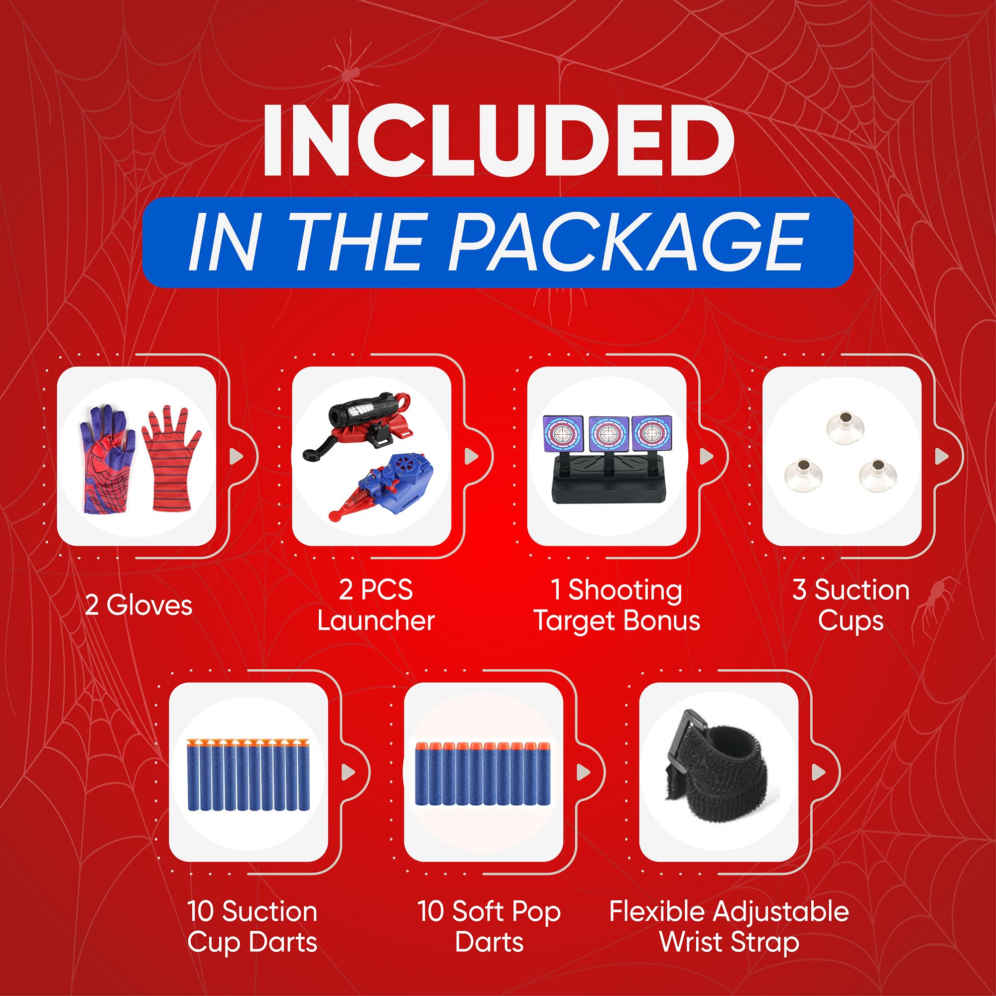 Spider Web Shooter and Dart Blaster Set - Superhero Role Play Toys for Kids, Includes 2 Spider Gloves & Web Launchers, Outdoor Activity Gadgets for Boys & Girls - Perfect for Birthday Gifts, Halloween Costumes & Superhero Party Favors