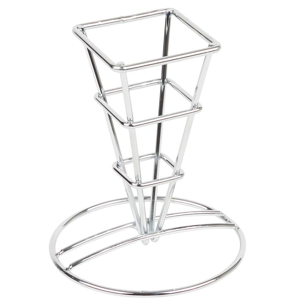 G.E.T. 4-21644 Square Metal French Fry Cone Holder - Iron Chrome Stand for Snacks & Fries (Paper Cone Sold Separately) - Perfect for Restaurants, Food Trucks & Home Kitchen Use